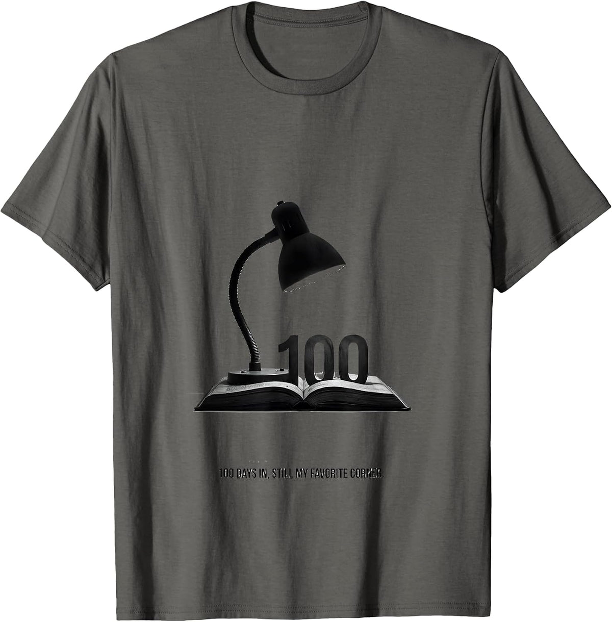 100 Days In, Still My Favorite Corner Minimalist Reading T-Shirt - Asphalt Grey