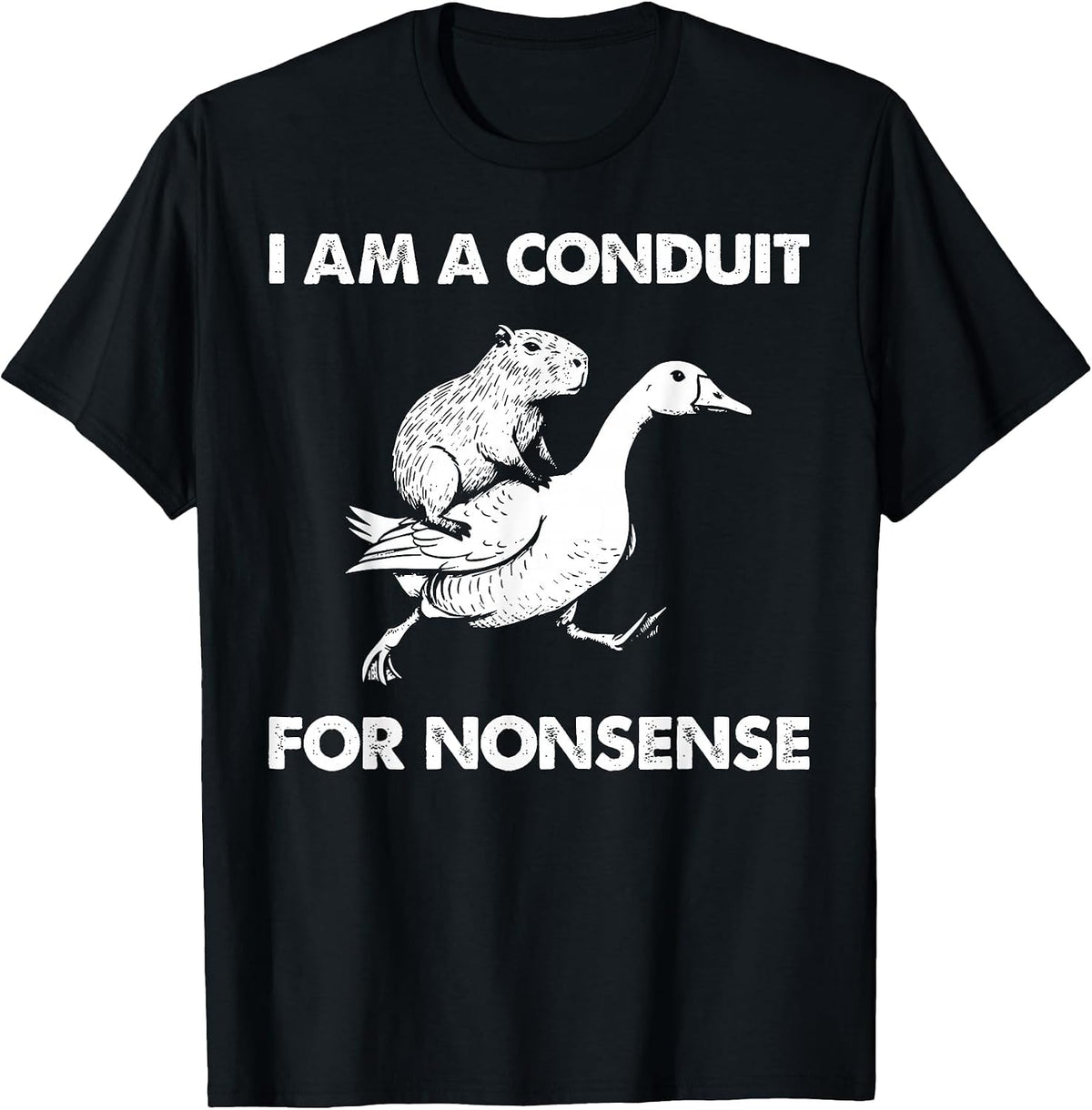 I Am A Conduit for Nonsense Capybara Goose Meme T-Shirt - Black