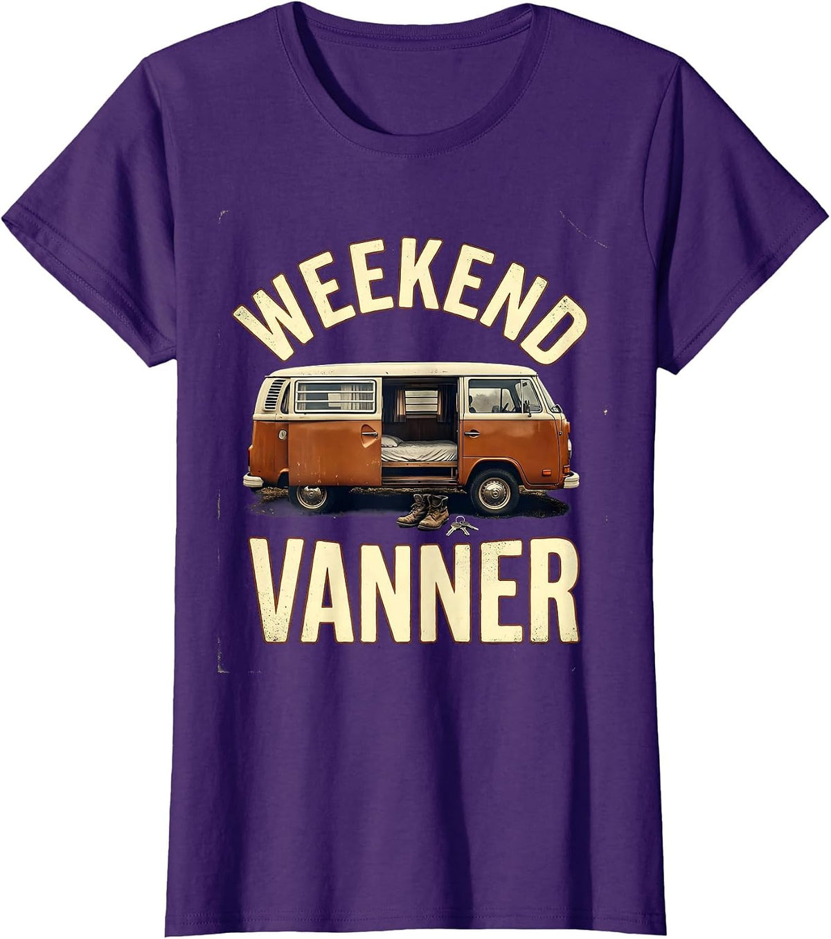 Women's Weekend Vanner Vintage Van Life Retro Road Trip T-Shirt - Purple