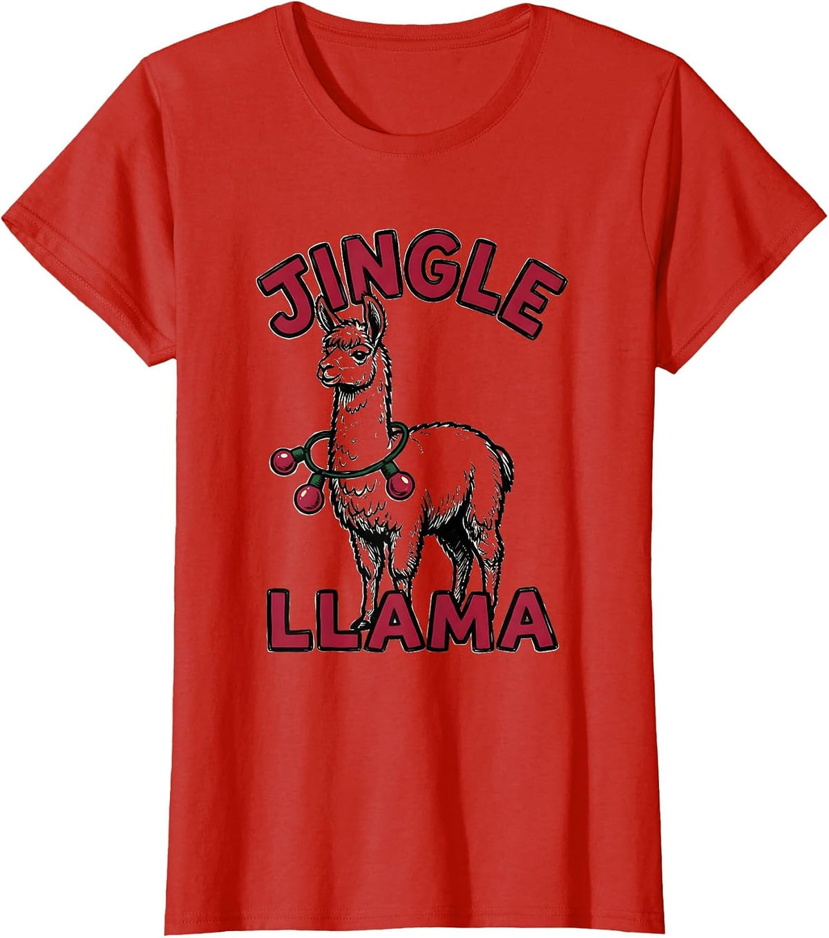 Jingle Llama Funny Christmas Llama Lover Novelty Gift T-Shirt - Red