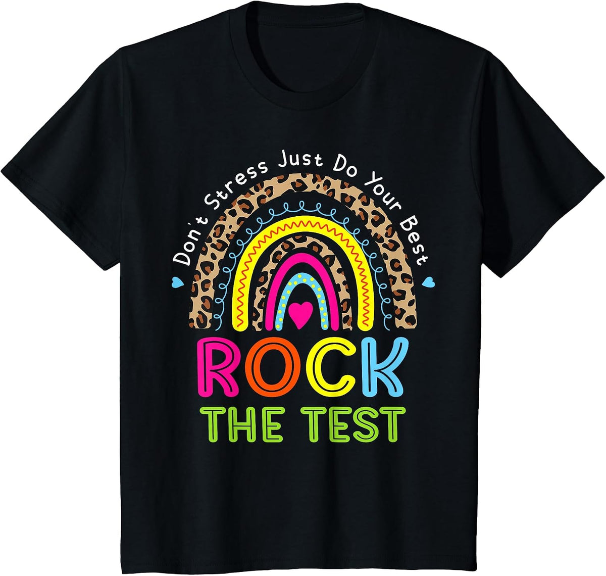 Rock The Test Test Day Teacher Testing Day Rainbow Leopard T-Shirt - Black