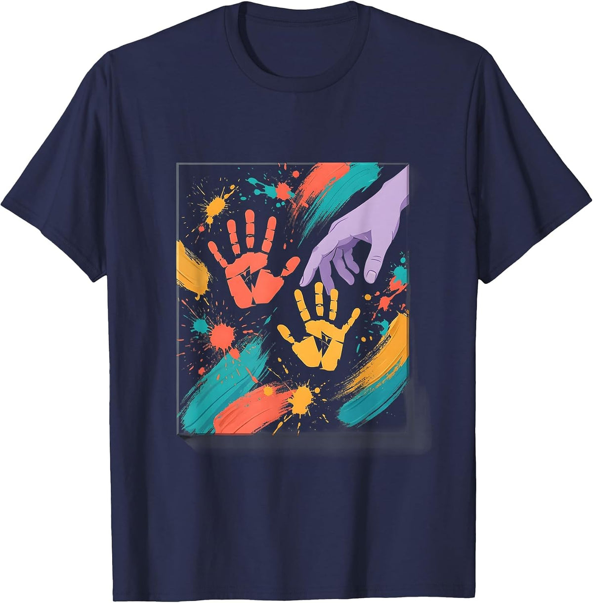 Toddler Teacher Paint Handprint Art Design T-Shirt - Navy Blue