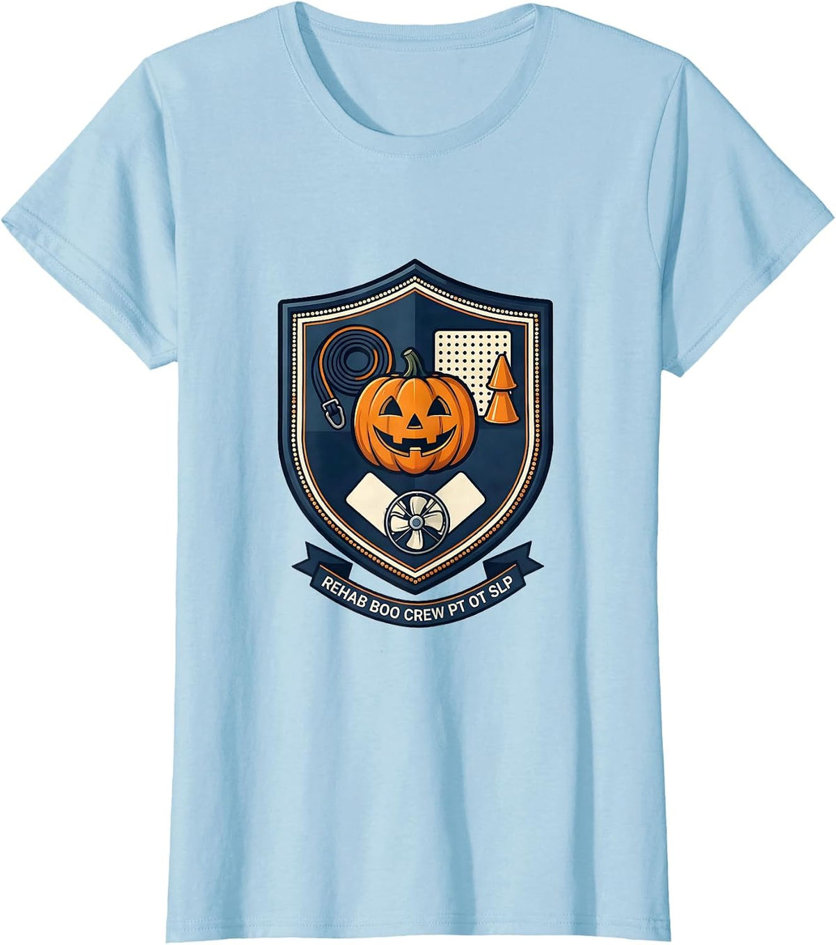 Women's Rehab Boo Crew PT OT SLP Funny Halloween Rehab Therapist T-Shirt - Baby Blue