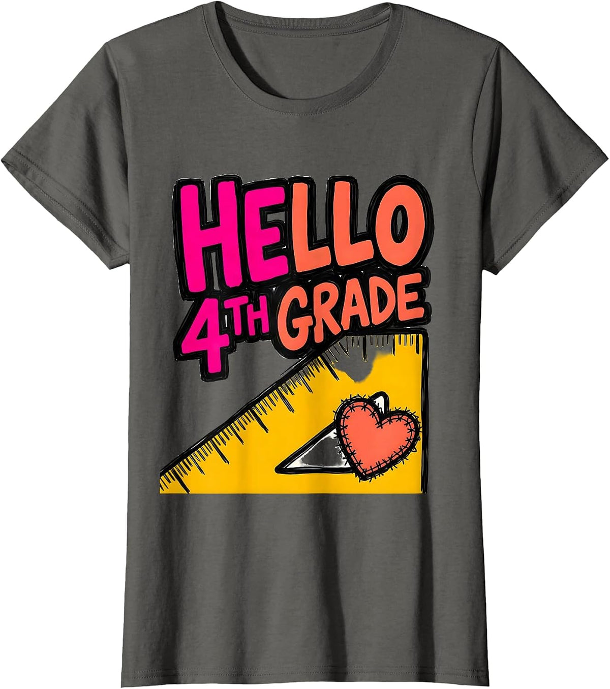 Women's Hello 4th Grade Leopard Teacher Back To School Girls T-Shirt - Asphalt Grey
