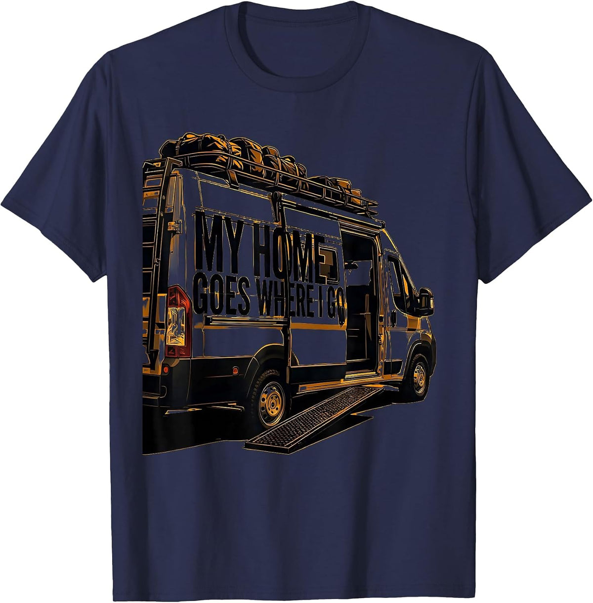 My Home Goes Where I Go Stencil Van Life Nomad Road Trip T-Shirt - Navy Blue