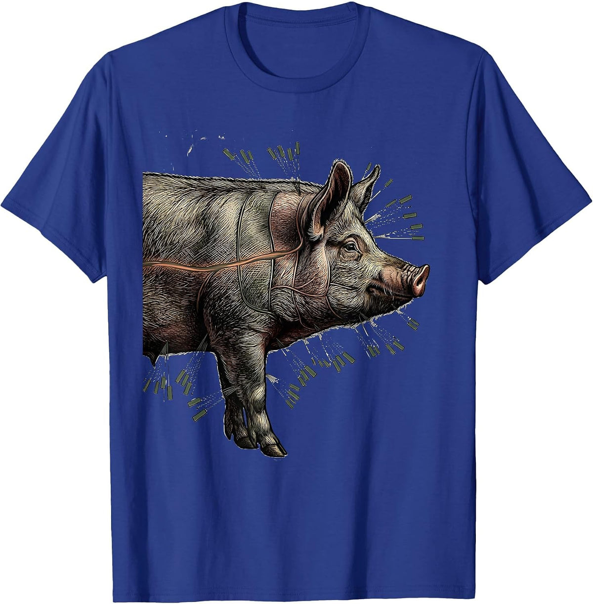 Men's Pig Butcher Cut Diagram Vintage Foodie Gift T-Shirt - Royal Blue