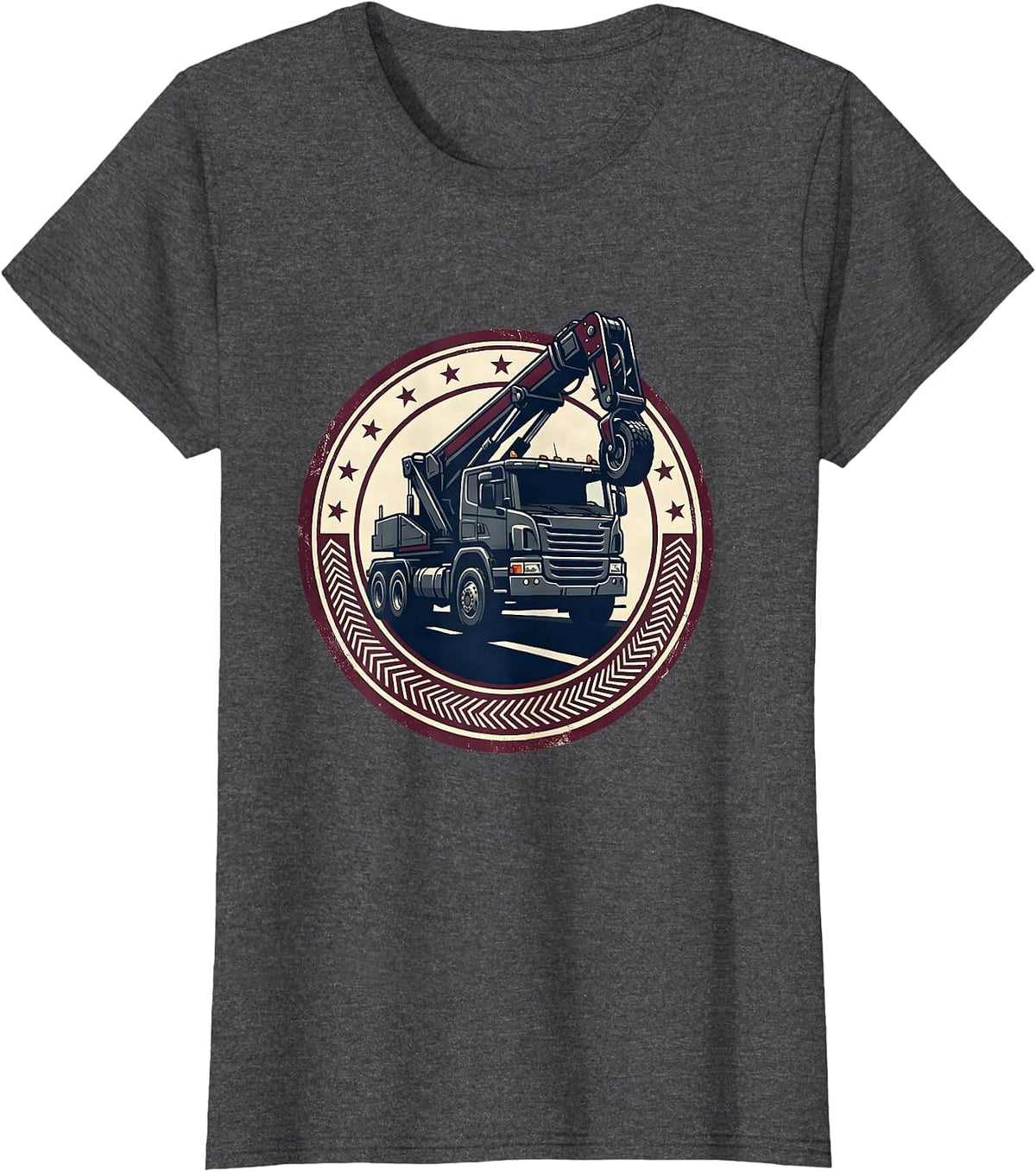 Women's Recovery Truck Emblem Patriotic Driver Occupation Pride T-Shirt - Dark Heather Grey