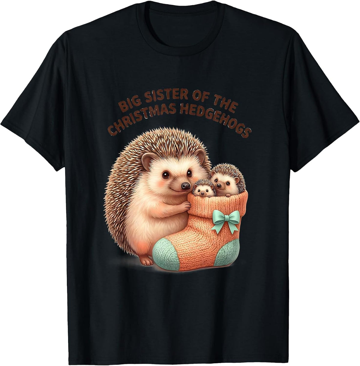 Men's Big Sister Of The Christmas Hedgehogs Cute Kawaii Hedgehog T-Shirt - Black