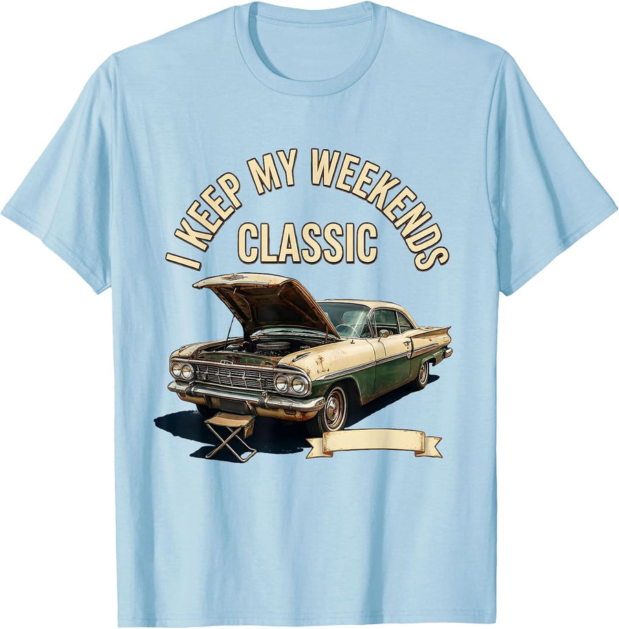 Men's I Keep My Weekends Classic Vintage Classic Car Guy Humor T-Shirt - Baby Blue
