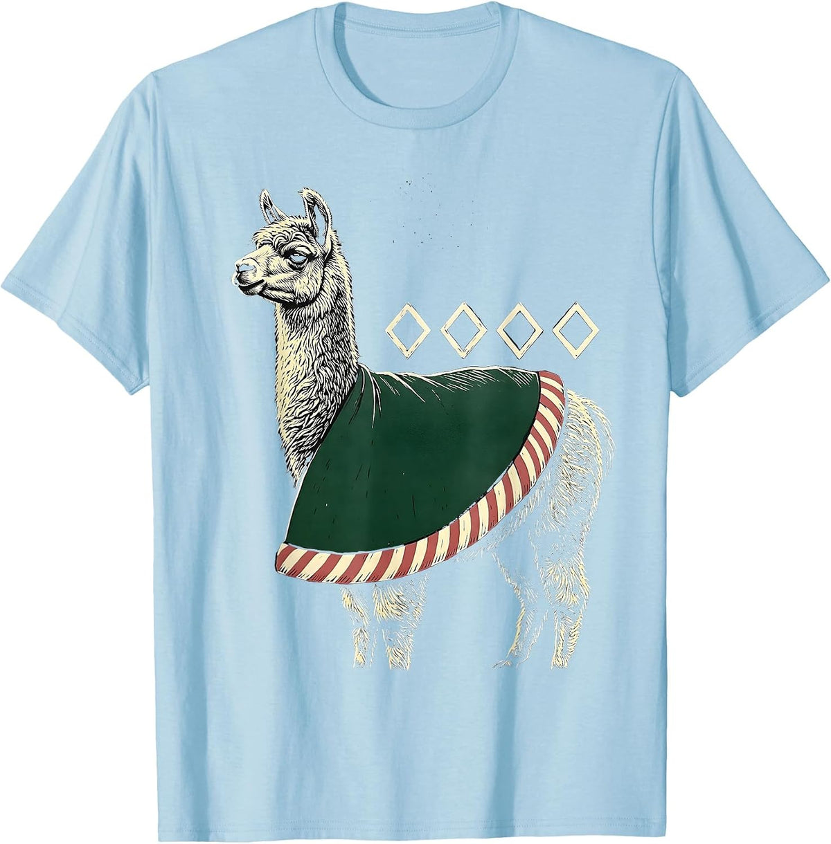 Men's Santa Llama Linocut Funny Christmas Animal Lover Gift T-Shirt - Baby Blue