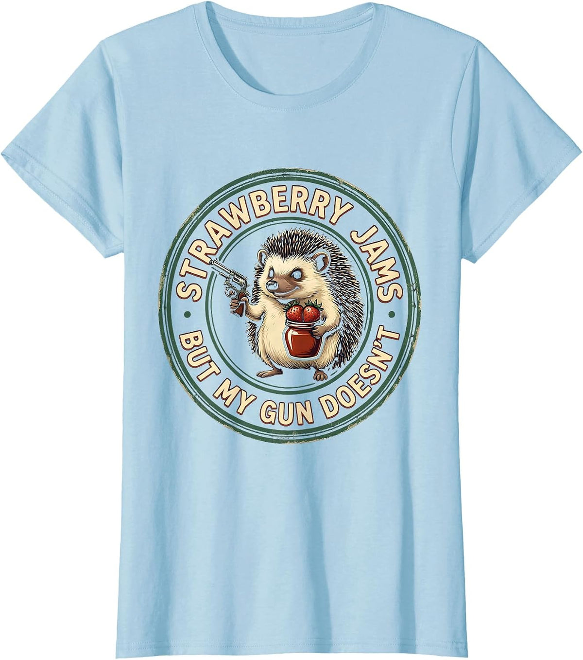 Strawberry Jams But My Gun Doesn't Funny Hedgehog Vintage T-Shirt - Baby Blue