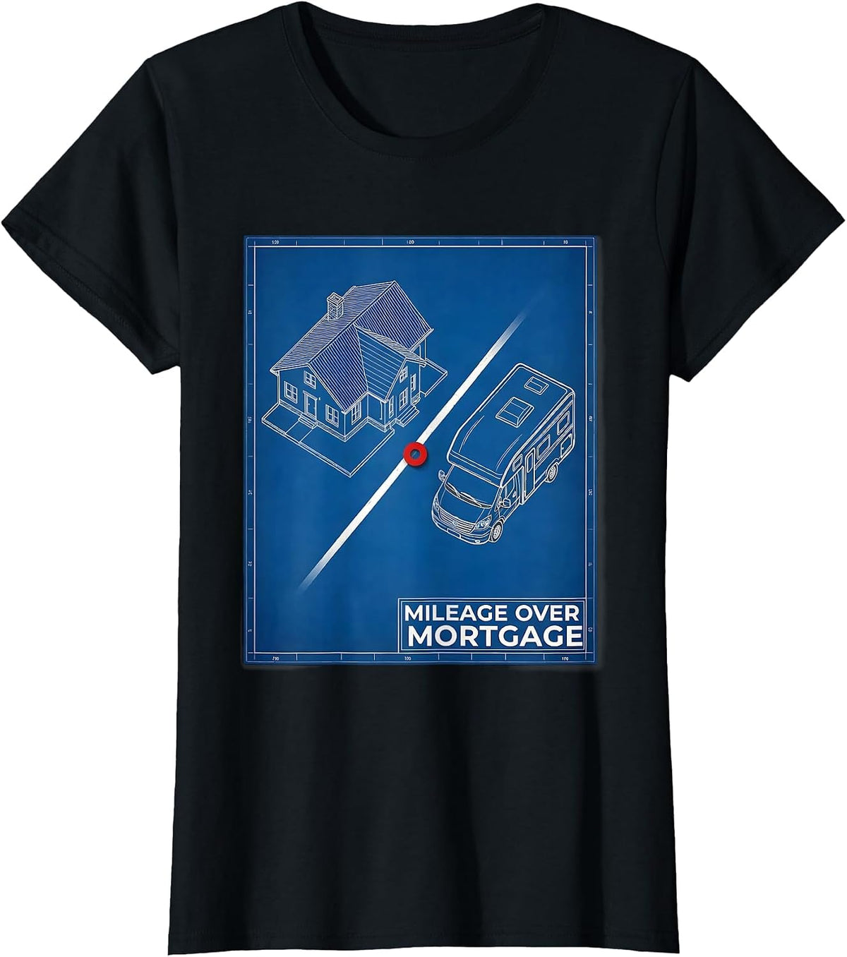 Women's Mileage Over Mortgage Vintage Van Life Retro Road Trip T-Shirt - Black