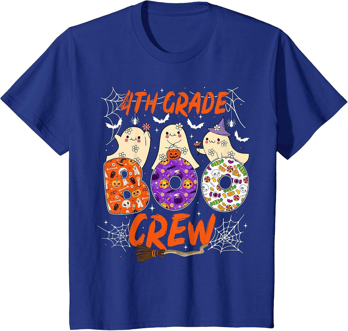 4th Grade Boo Crew Funny Fourth Grade Halloween Teacher Kid T-Shirt - Royal Blue