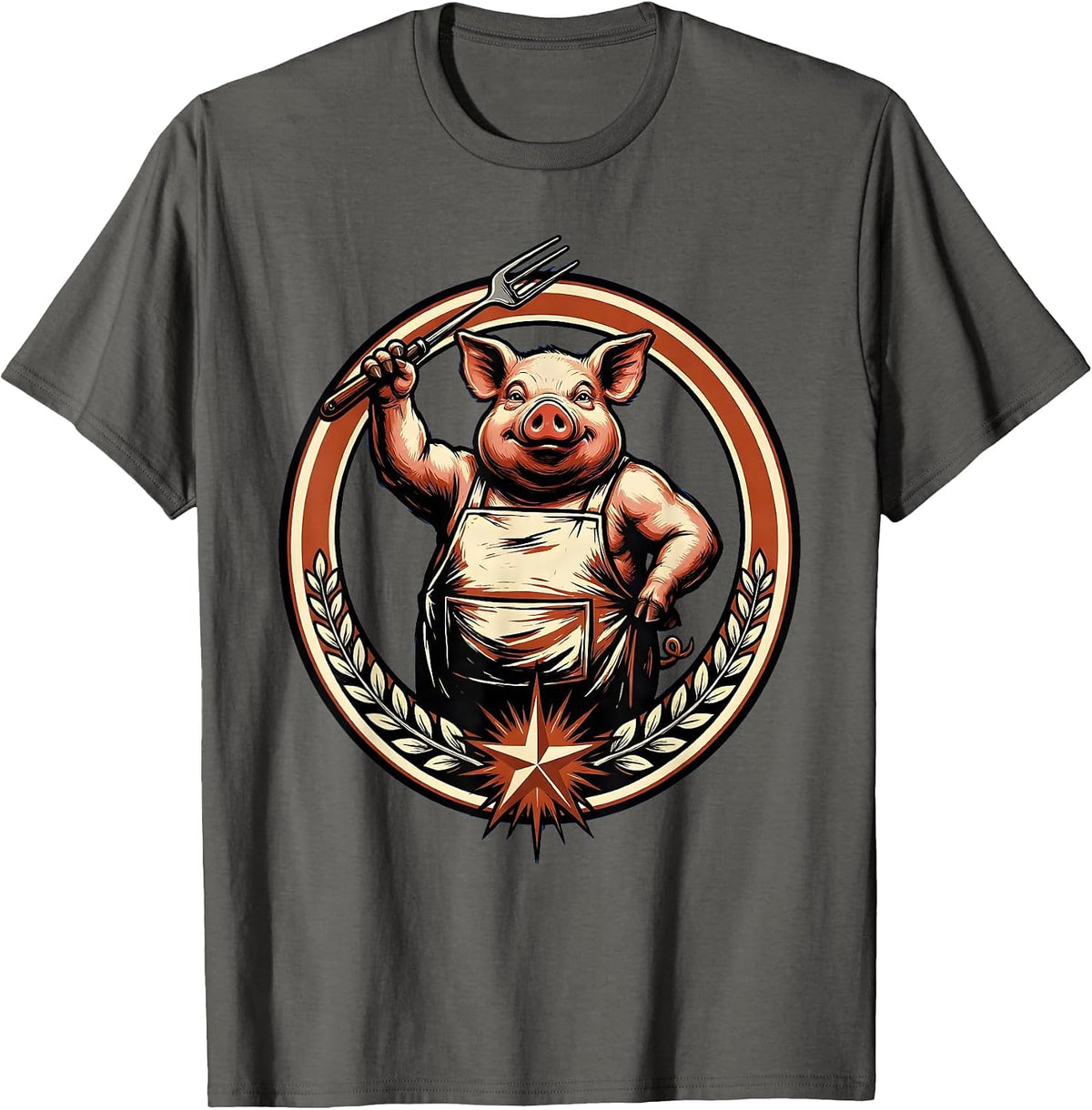 Men's Proud Pig BBQ Chef Barbecue Grill Master Graphic T-Shirt - Asphalt Grey