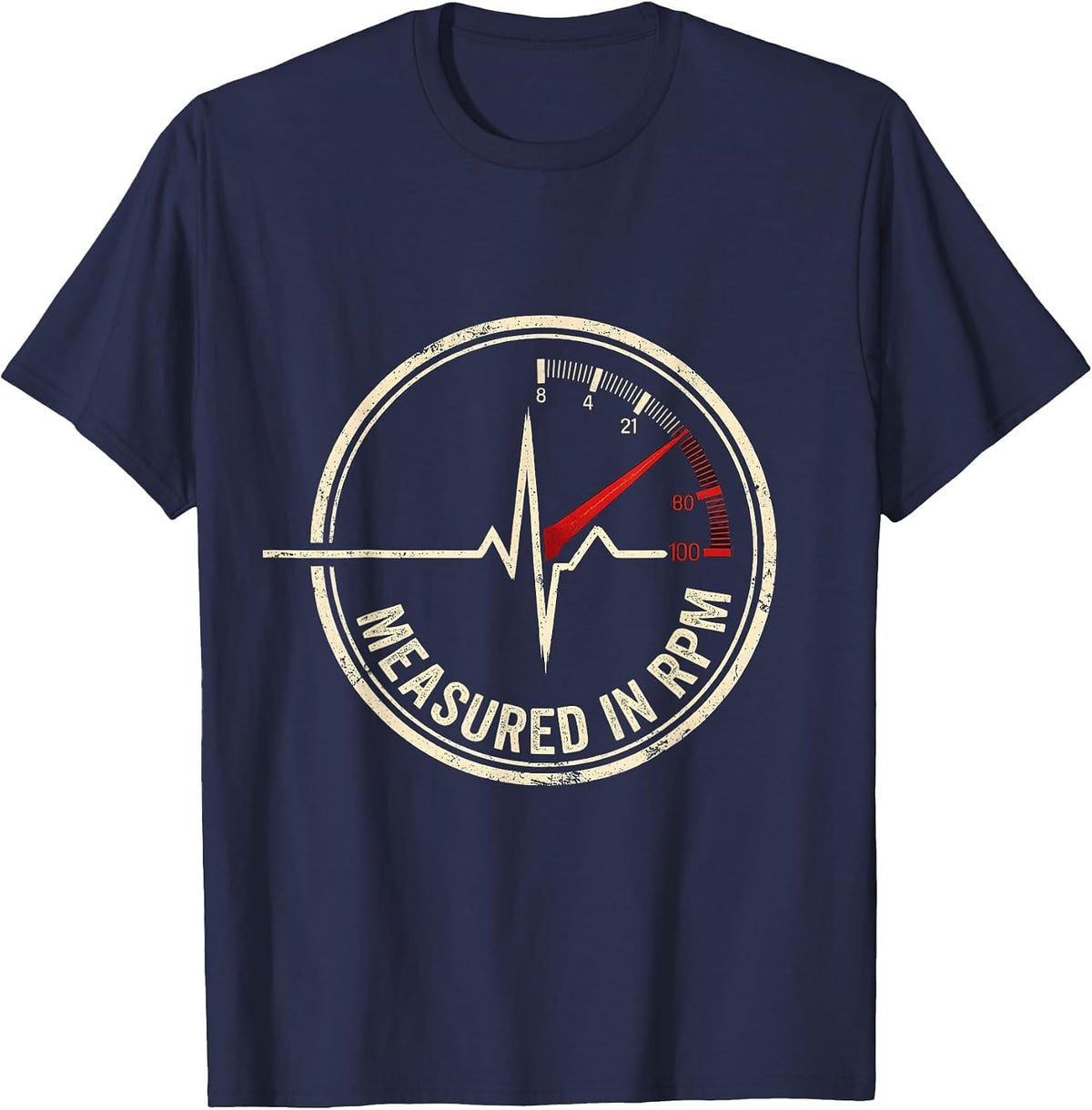 Measured In RPM Funny Car Guy Auto Mechanic Speedometer T-Shirt - Navy Blue