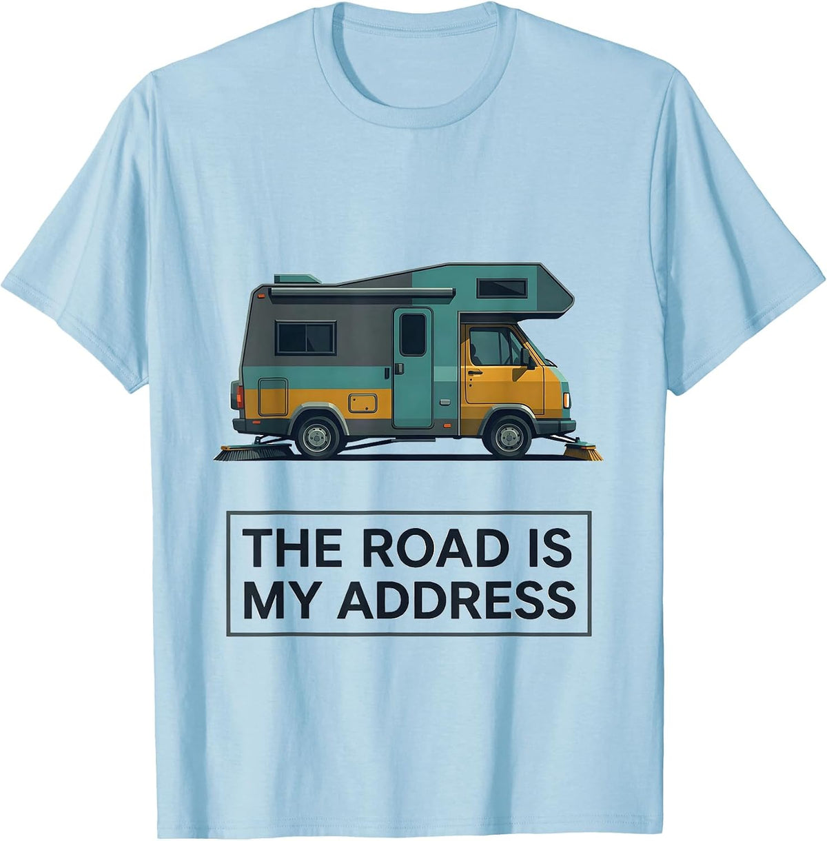 Men's The Road Is My Address Midcentury Modern Van Life Retro Road T-Shirt - Baby Blue