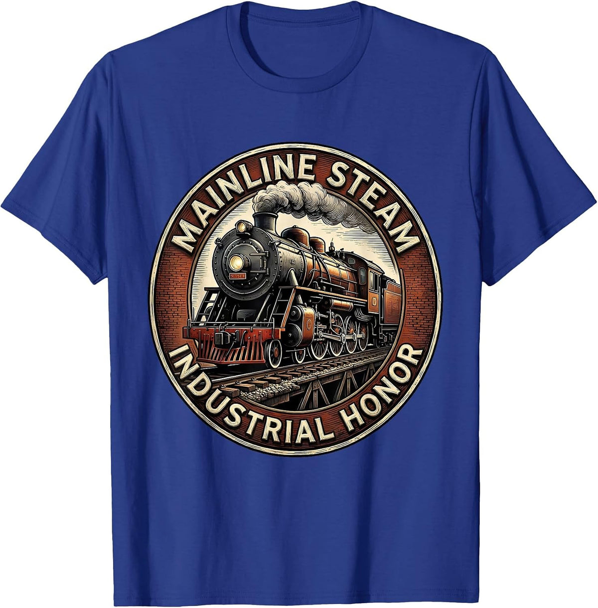 Men's Mainline Steam Industrial Honor Vintage Steam Locomotive T-Shirt - Royal Blue