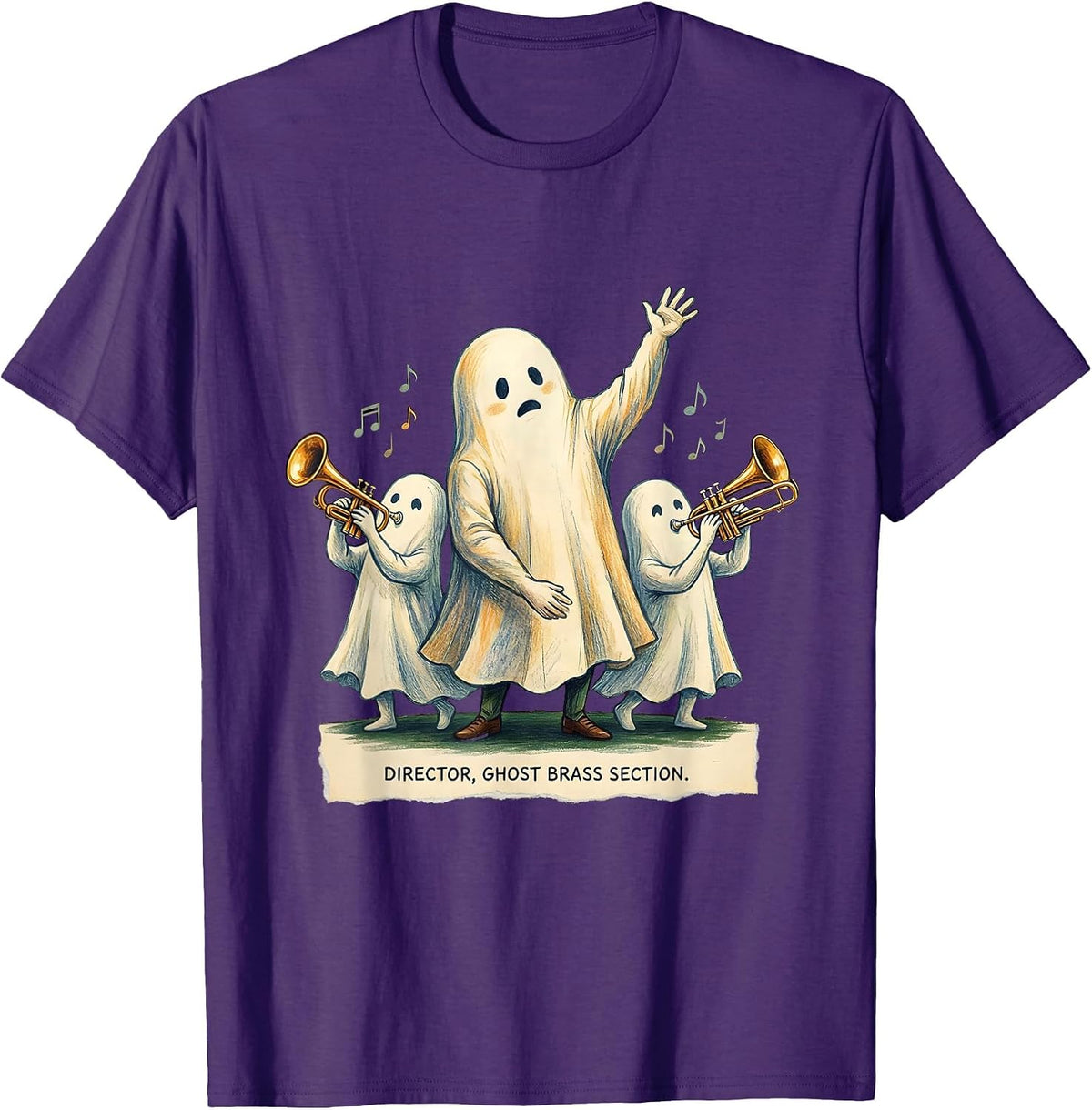 Director Ghost Brass Section Whimsical Music Teacher T-Shirt - Purple