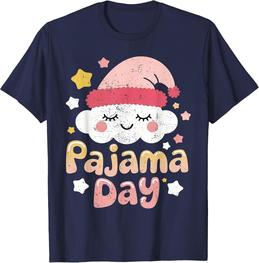 Pajama Day School Spirit Week Fun Cloud Teacher Student Cute T-Shirt - Navy Blue