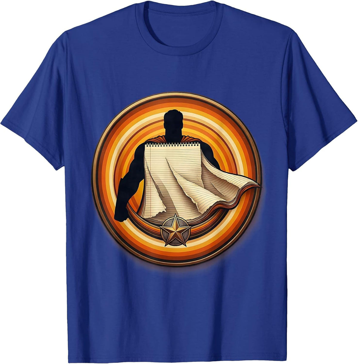 Men's Paraprofessional Superhero Notebook Paper Cape T-Shirt - Royal Blue