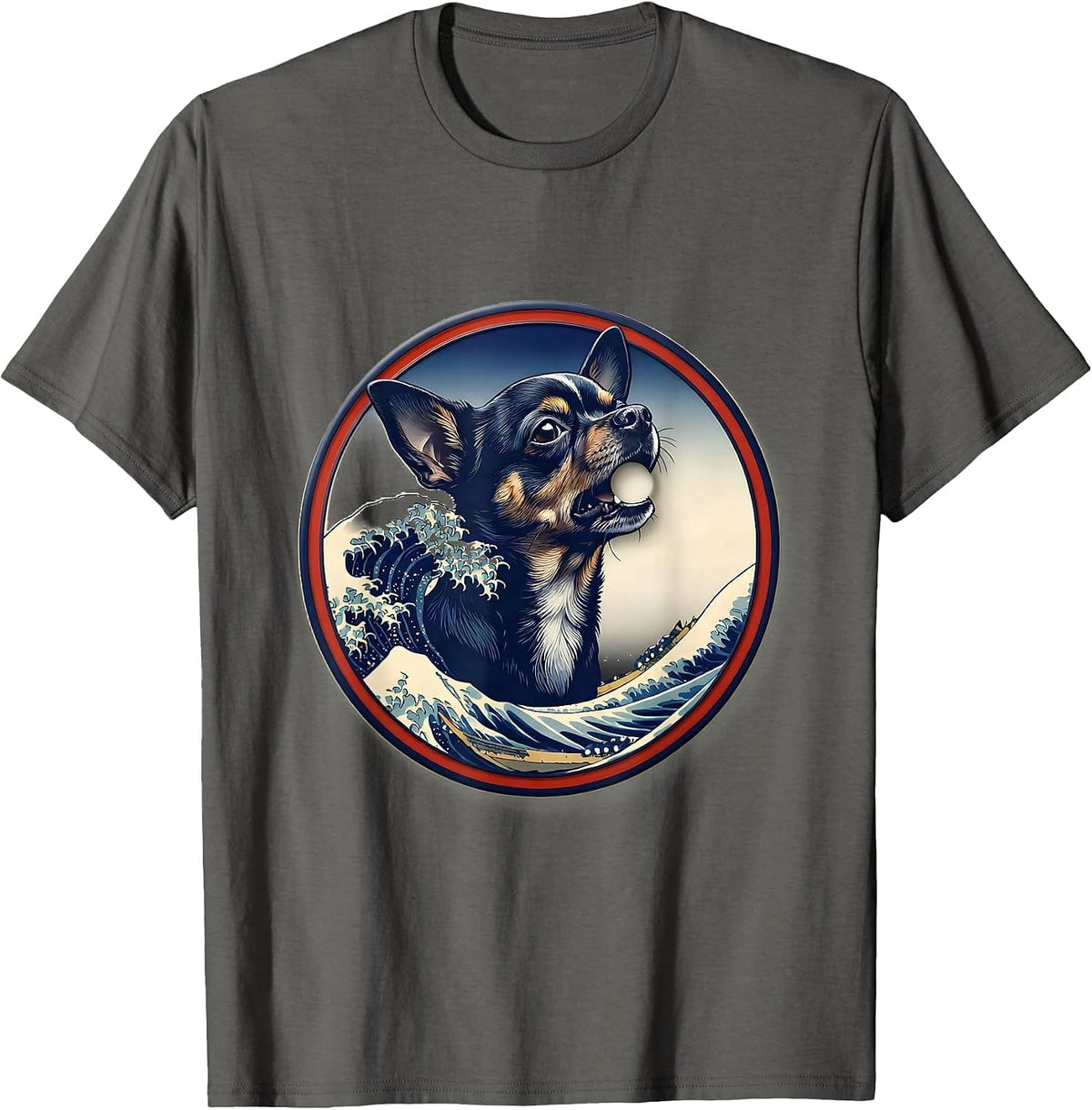 Men's Chihuahua Howling to The Moon Vintage Mystical Dog Art T-Shirt - Asphalt Grey