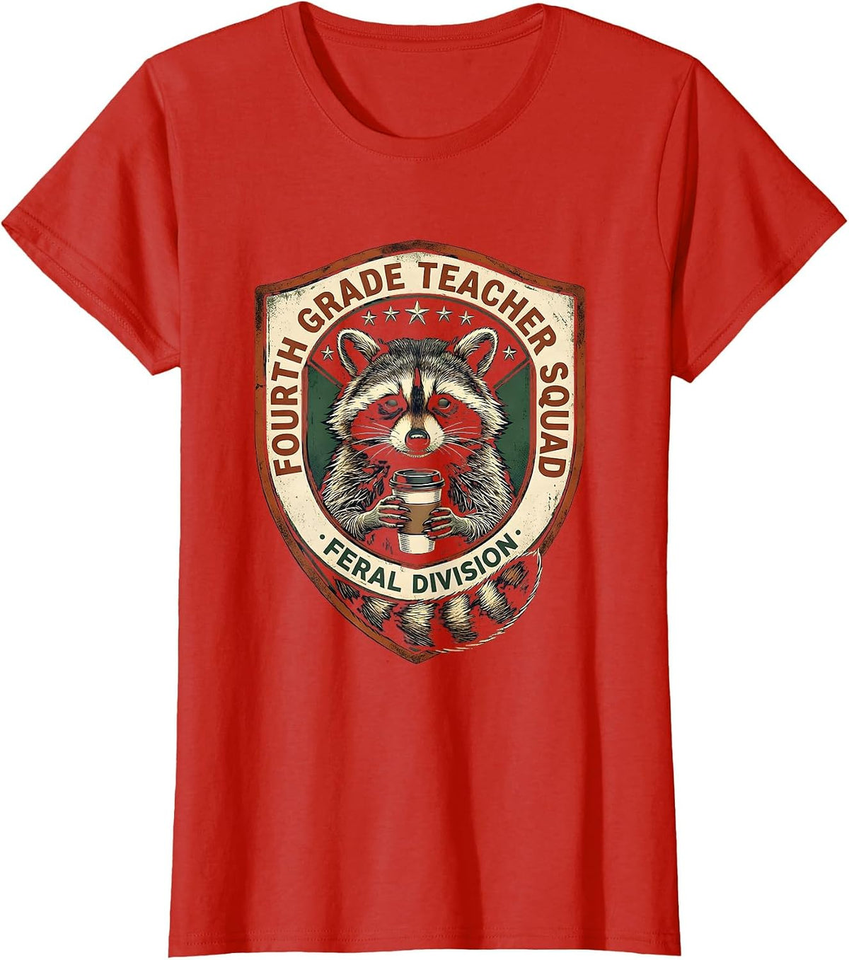 Women's Fourth Grade Teacher Squad Feral Division Vintage T-Shirt - Red