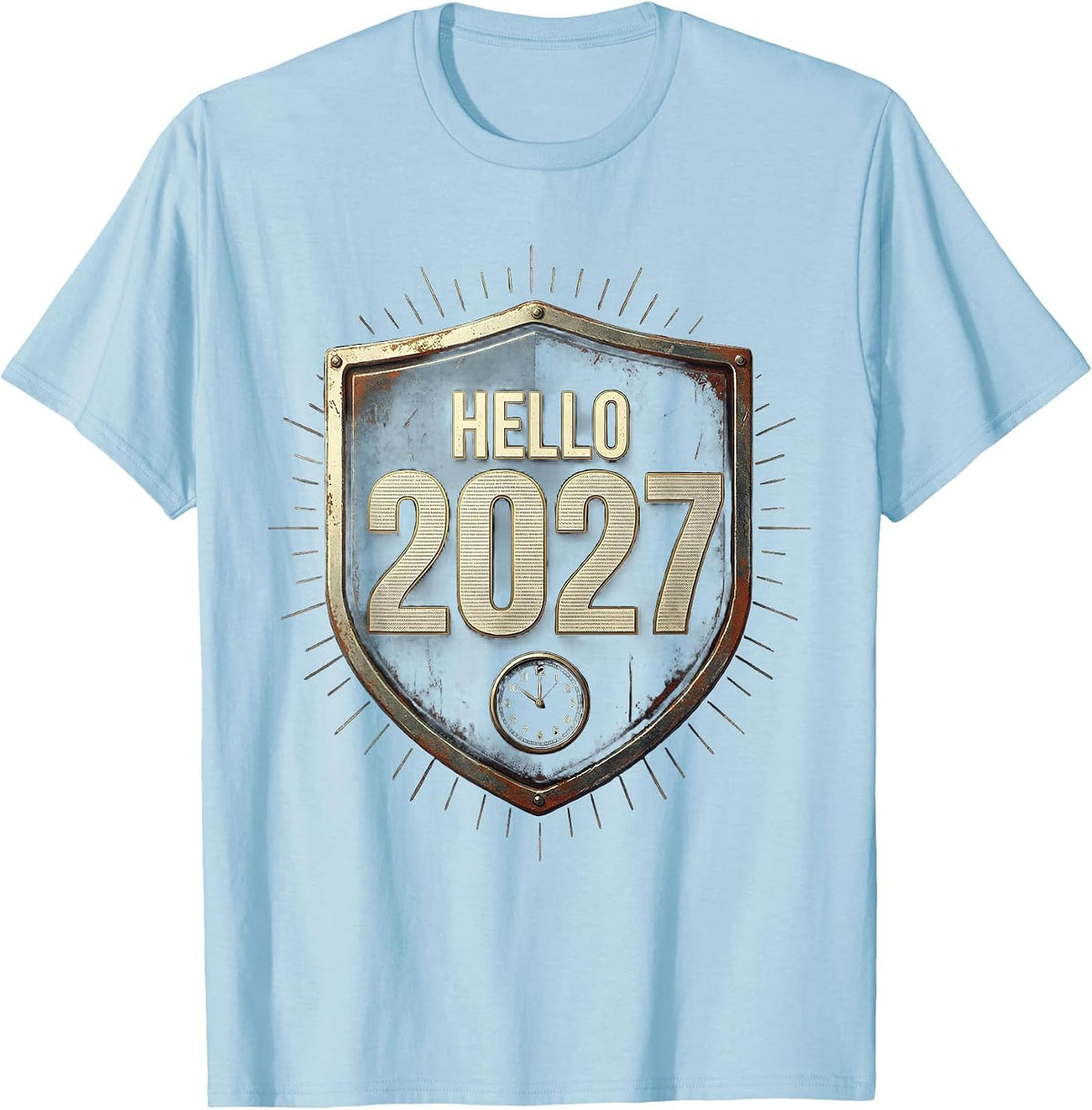 Men's Hello 2027 Vintage Family Matching New Year Eve Keepsake T-Shirt - Baby Blue