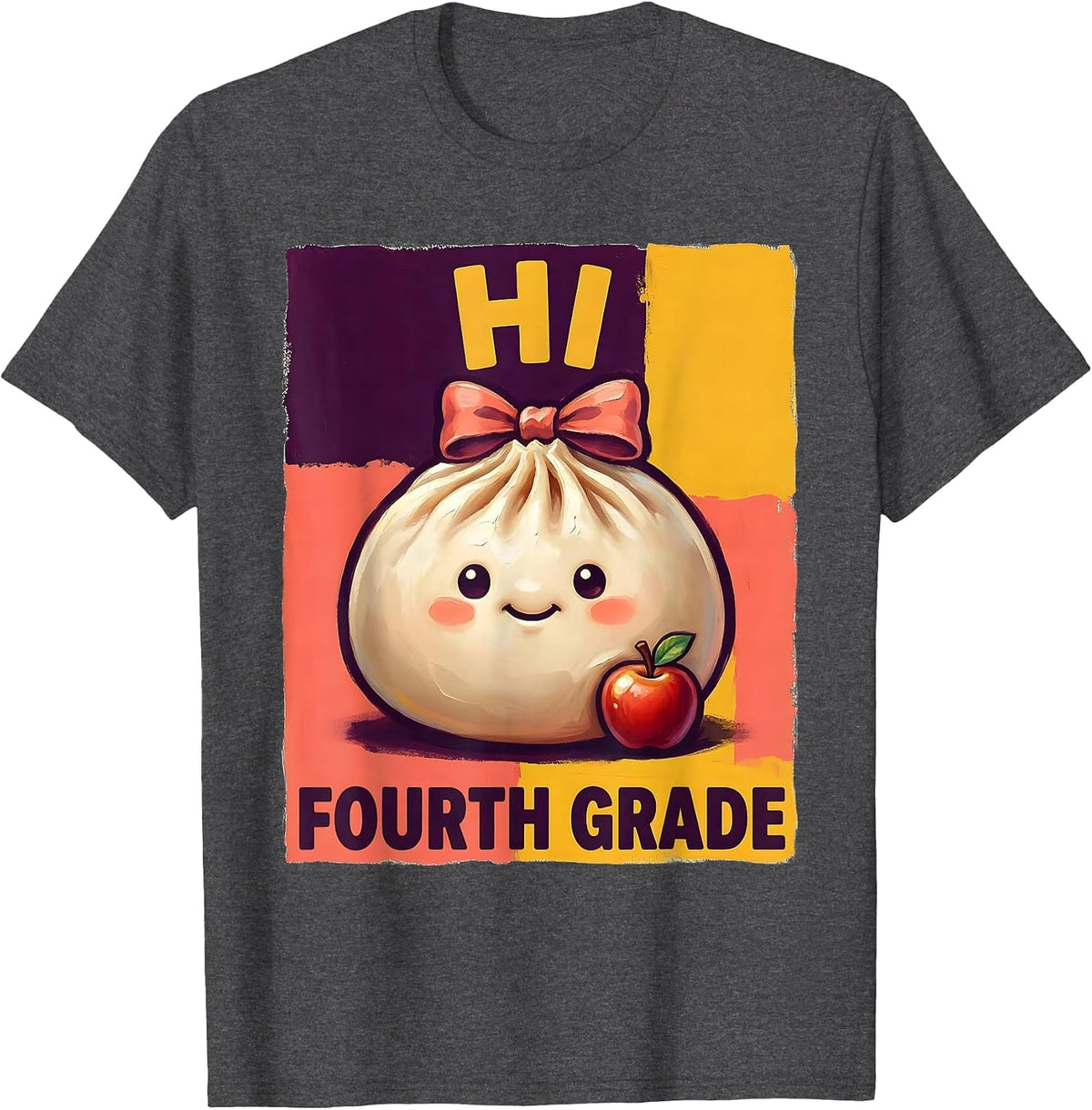Men's Hi Fourth Grade Cute Dumpling Back to School Girl Teacher T-Shirt - Dark Heather Grey