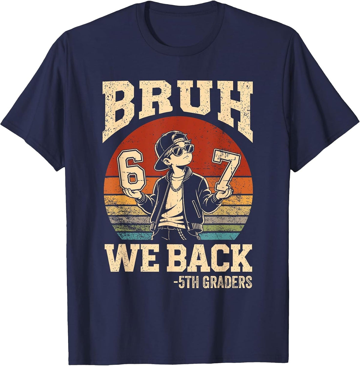 Back to School Bruh We Back 5th Grade 6 7 First Day School T-Shirt - Navy Blue