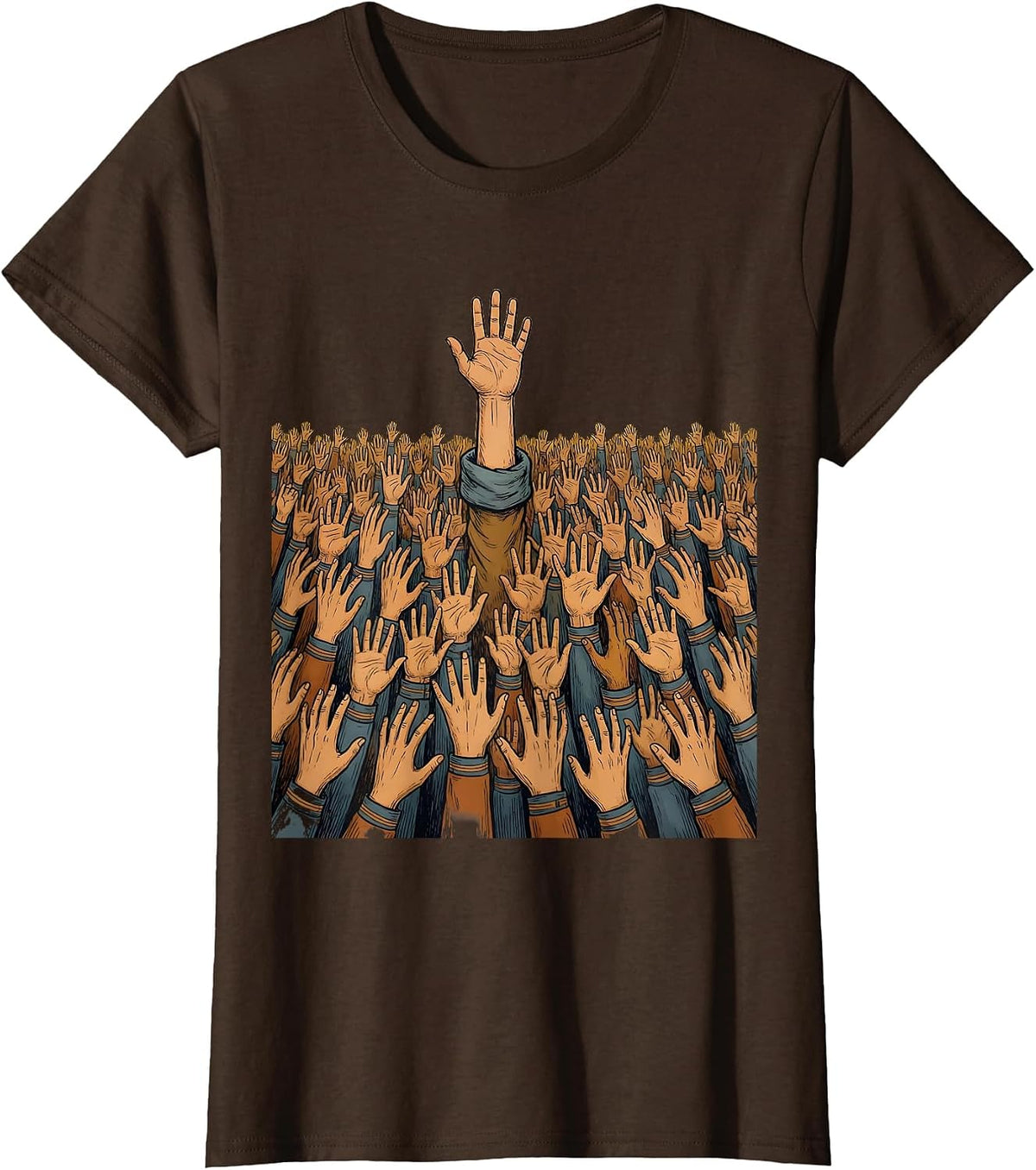 Women's Substitute Teacher Raised Hands Classroom Graphic T-Shirt - Brown