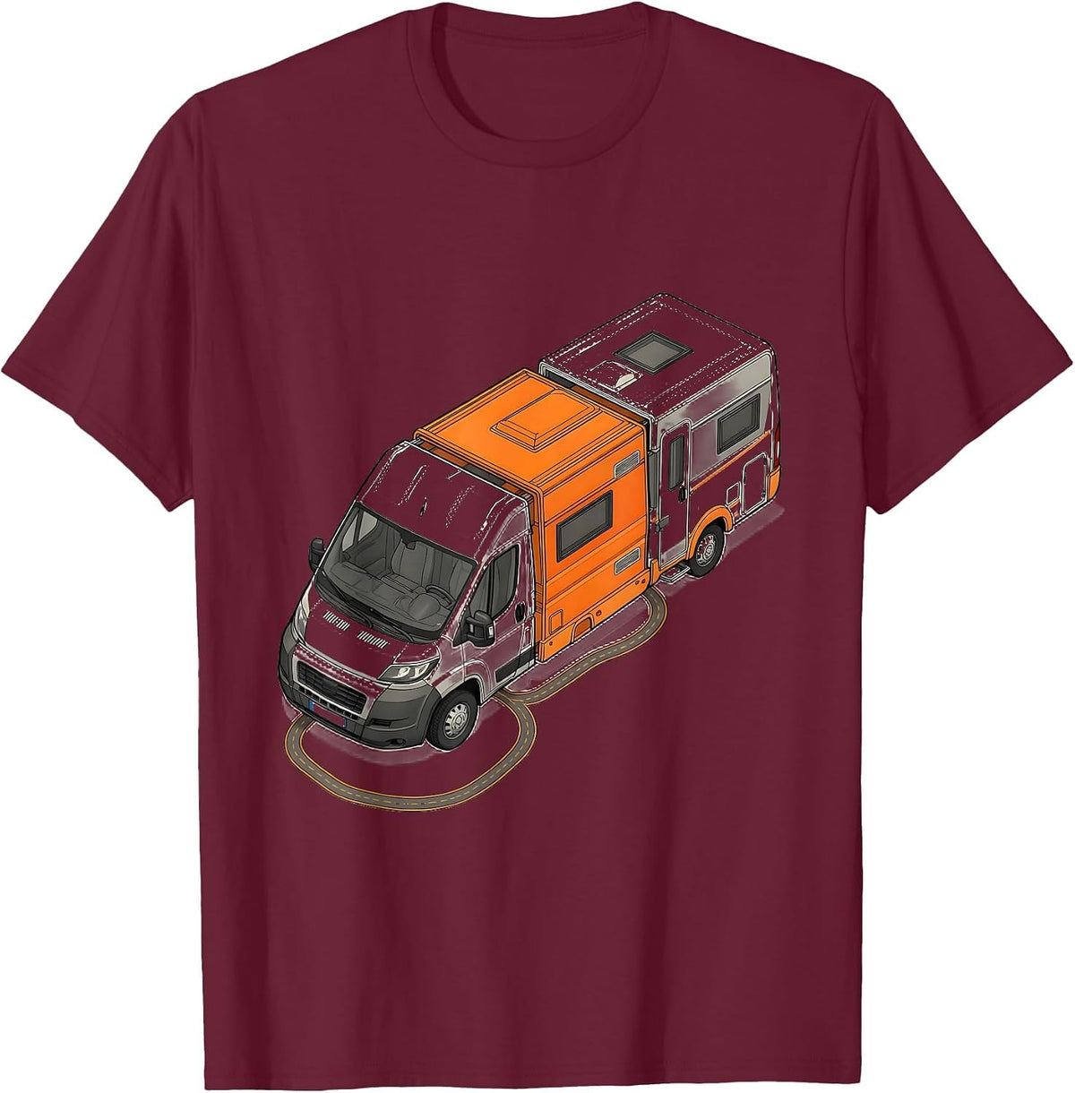 Men's Exploded Camper Van Retro Van Life Nomads T-Shirt - Burgundy