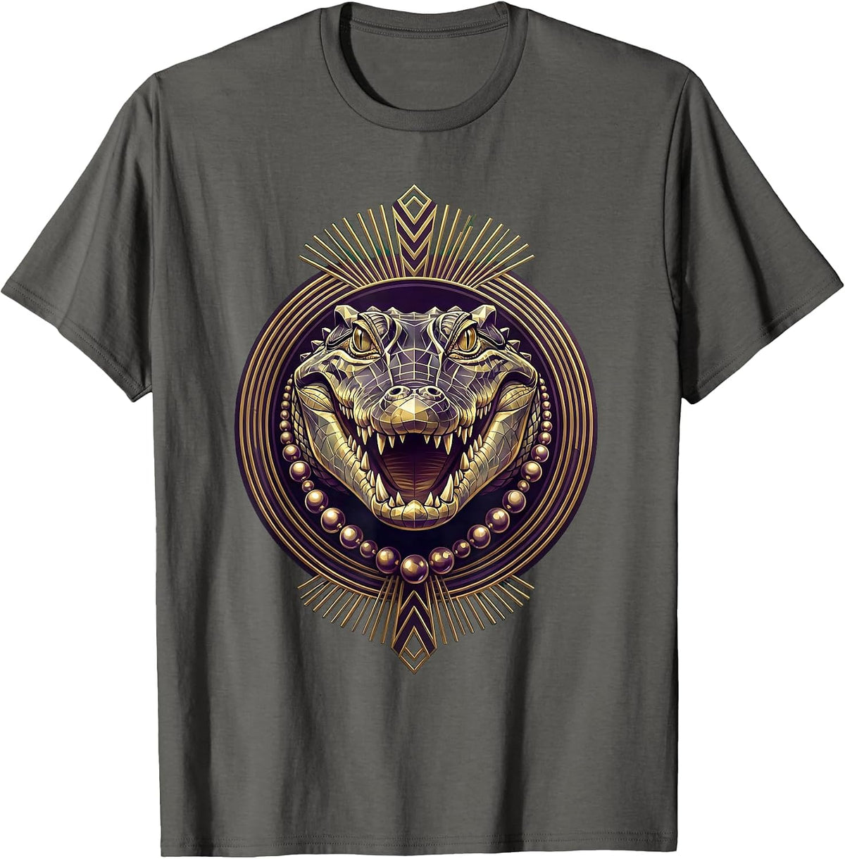 Mardi Gras Alligator Beads Festive Illustration T-Shirt - Asphalt Grey