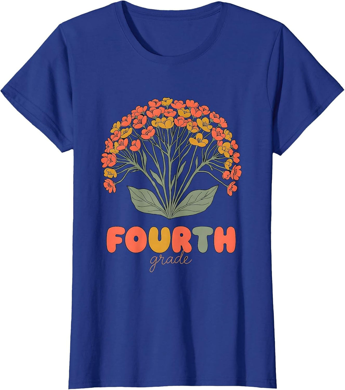Women's FOURTH grade Wildflower Floral Back To School Teacher Gift T-Shirt - Royal Blue