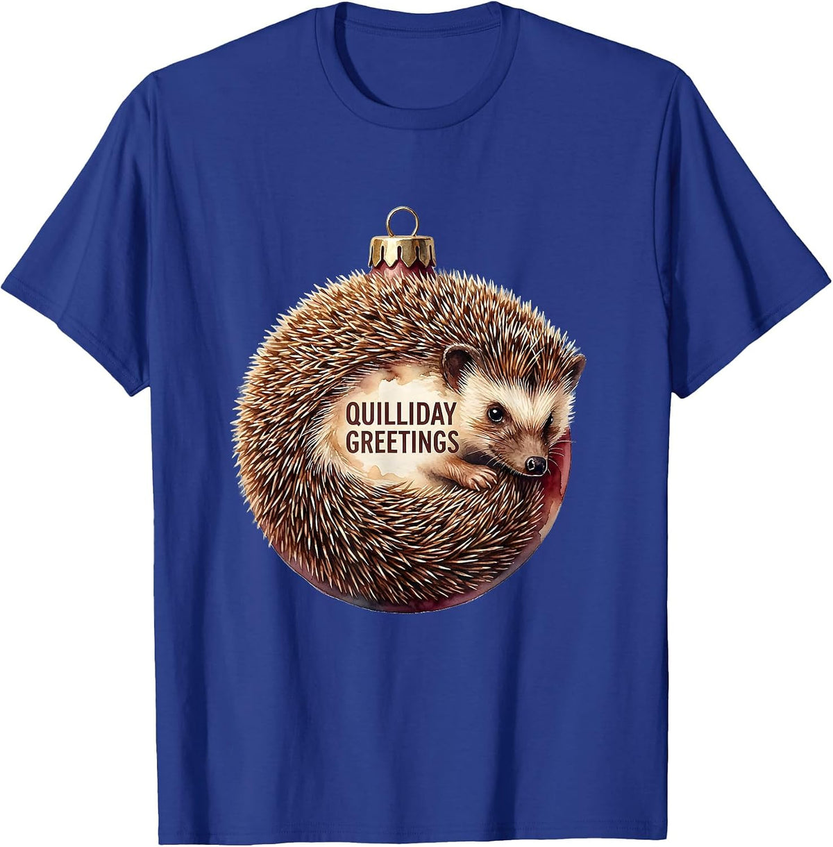 Quilliday Greetings Watercolor Hedgehog Christmas Cute T-Shirt - Royal Blue