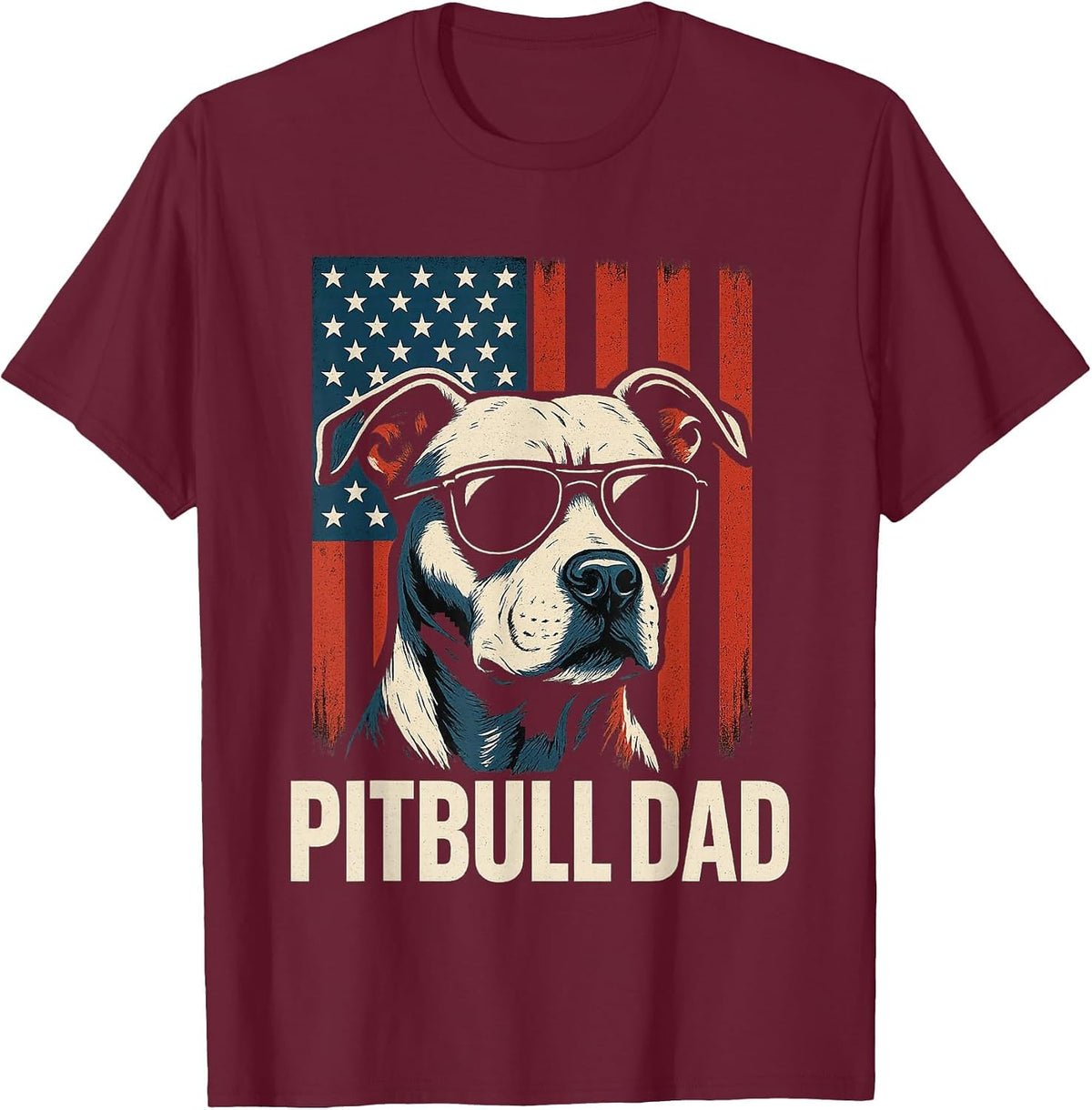 Pitbull Dad Men Pitbull Lover for Dog Dad American Flag T-Shirt - Burgundy