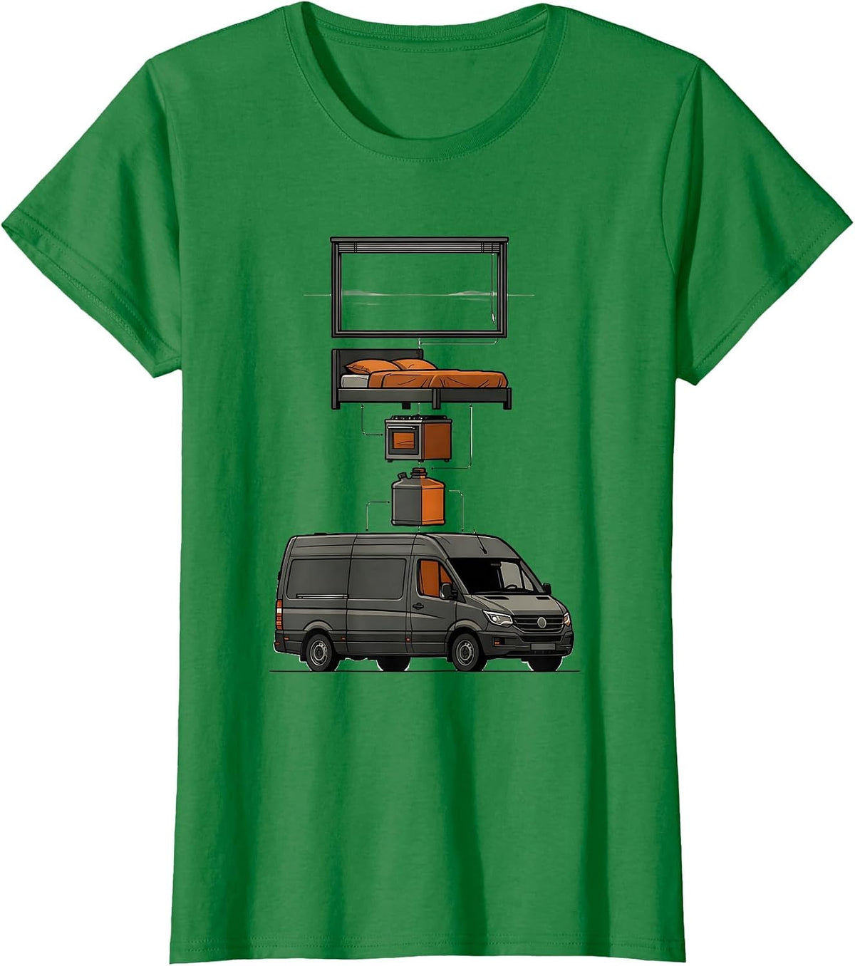 Women's Exploded Van Conversion Technical Nostalgic Vanlife T-Shirt - Kelly Green