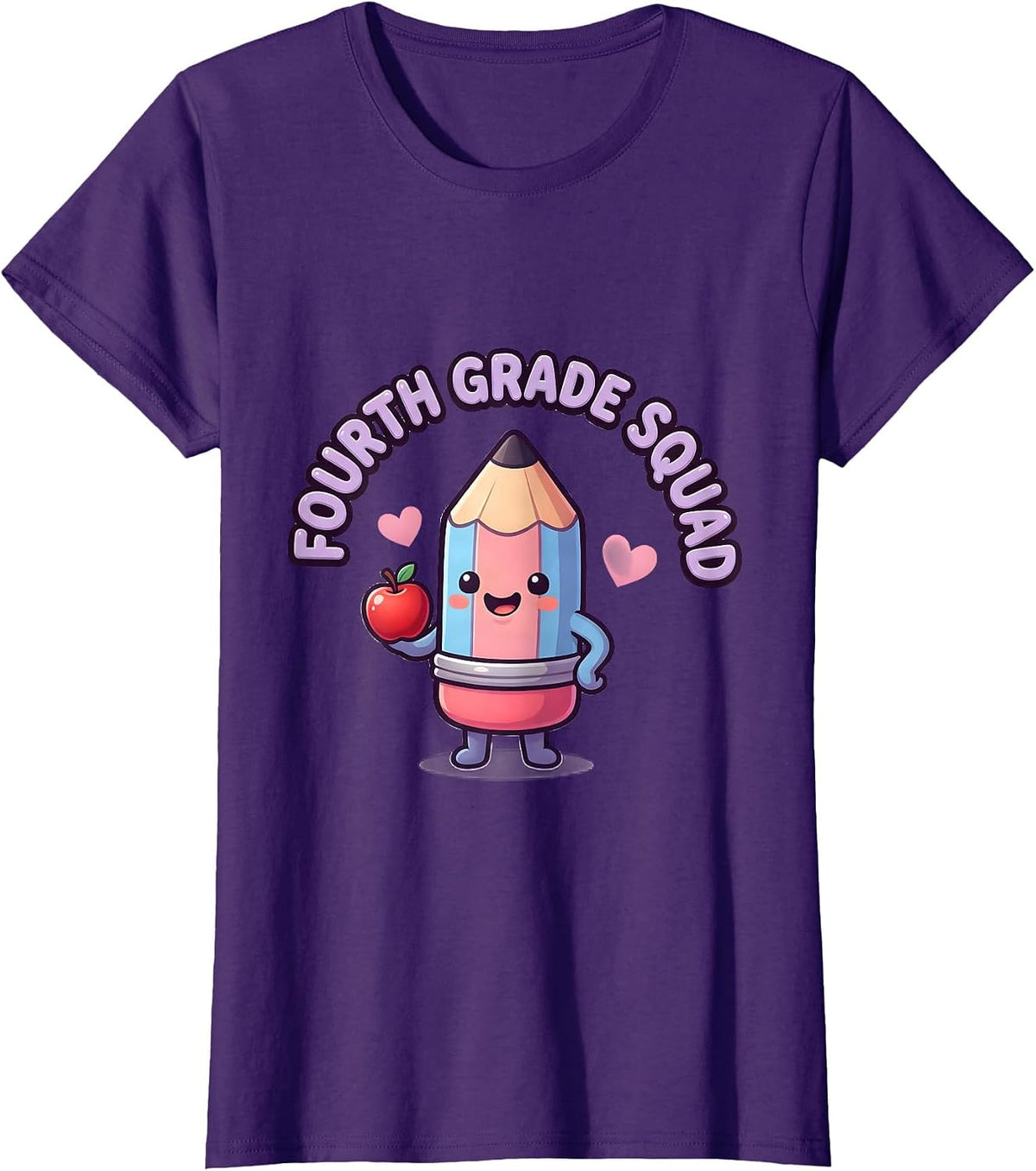 Women's Fourth Grade Squad Cute Kawaii Back to School Teacher T-Shirt - Purple