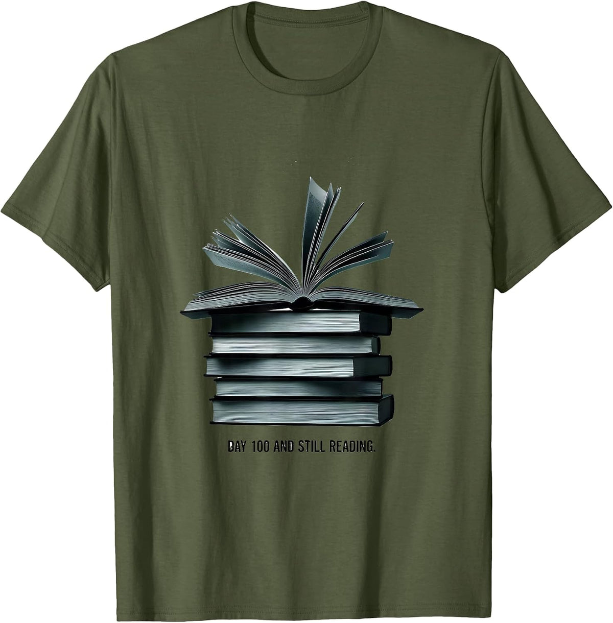Day 100 And Still Reading Minimalist Teacher Librarian 100th T-Shirt - Olive Green