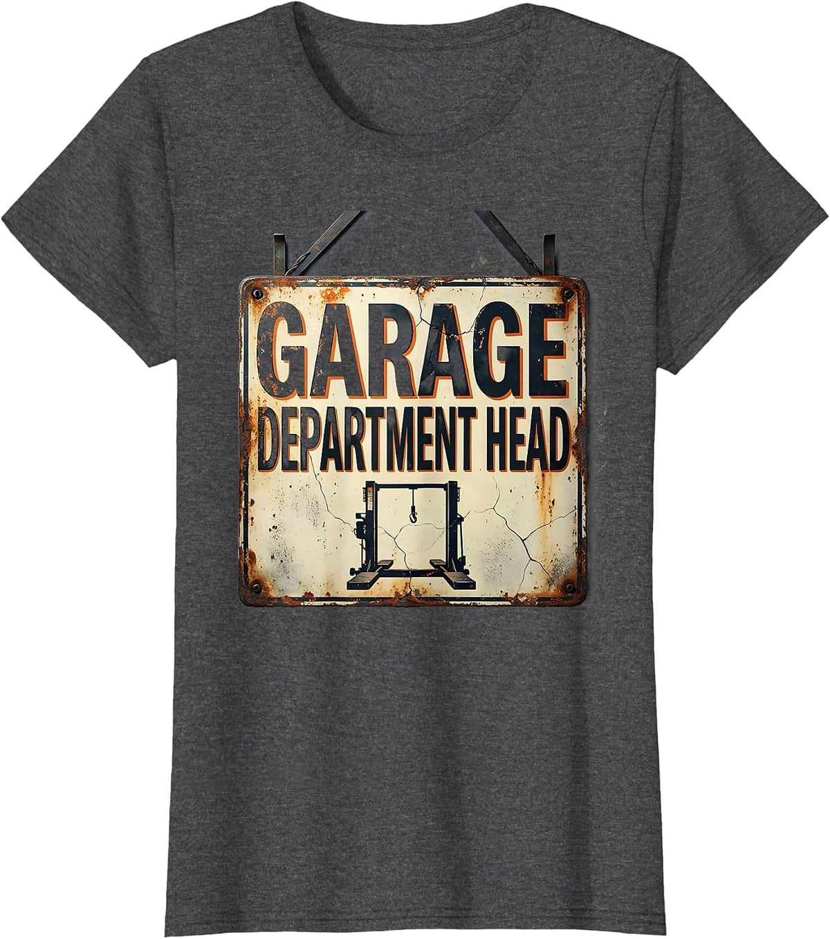 Women's Garage Department Head Distressed Mechanic Dad Joke Car Guy T-Shirt - Dark Heather Grey