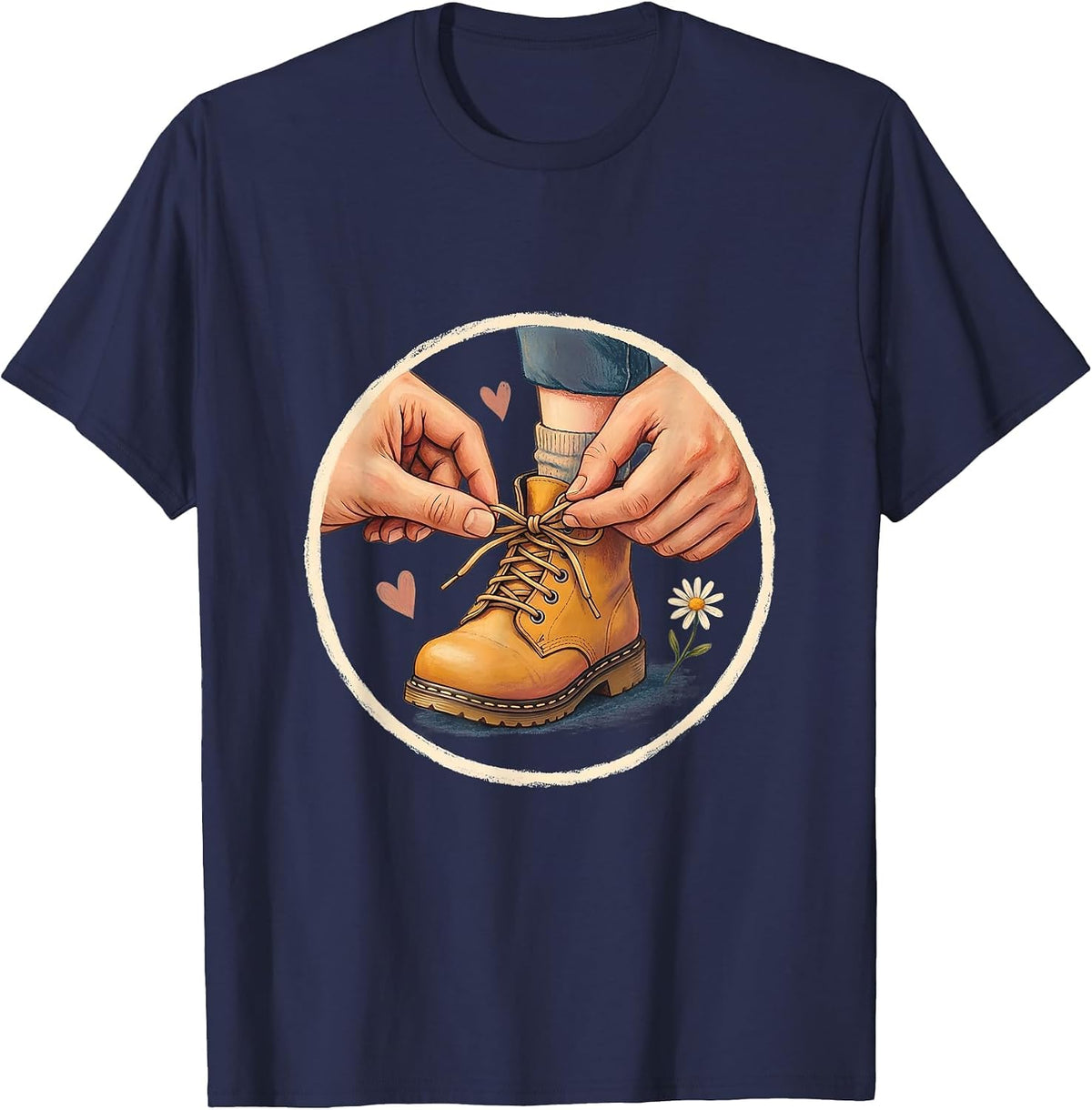 Men's Daycare Teacher Tying Shoelace Graphic T-Shirt - Navy Blue