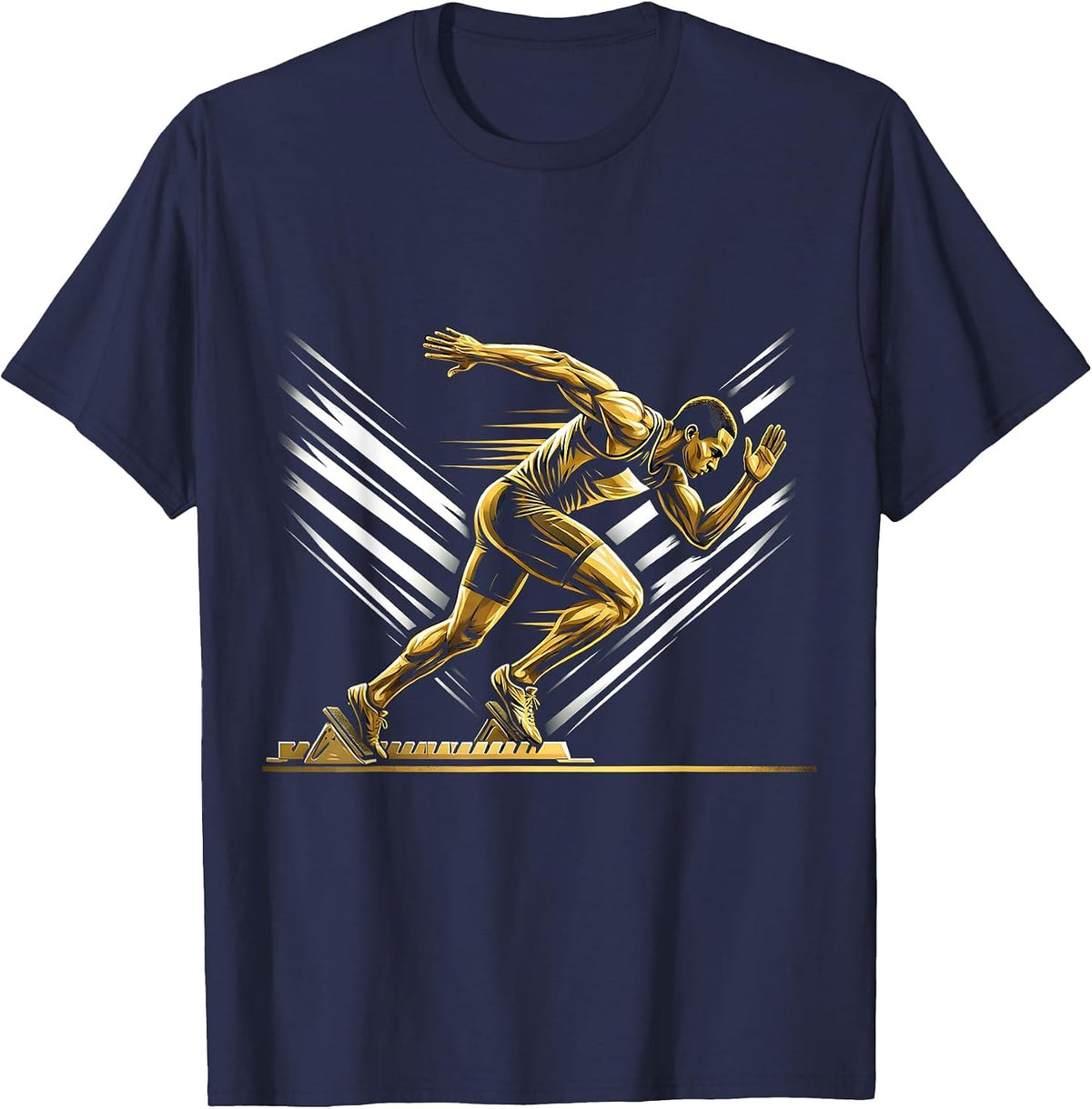 Men's Sprinter Exploding Off Starting Blocks Design T-Shirt - Navy Blue