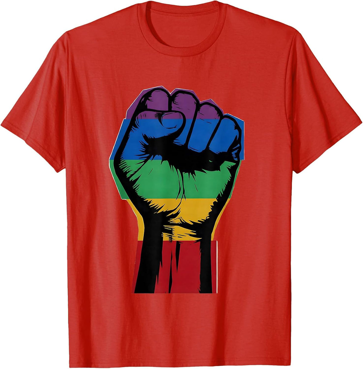 Men's Rainbow Raised Fist Pride and Unity Graphic T-Shirt - Red