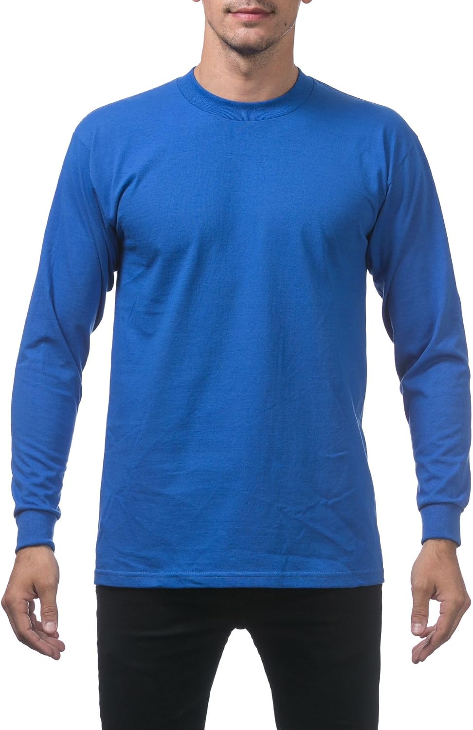 Pro Club Men's Heavyweight Cotton Long Sleeve Crew Neck T-Shirt - Royal Blue