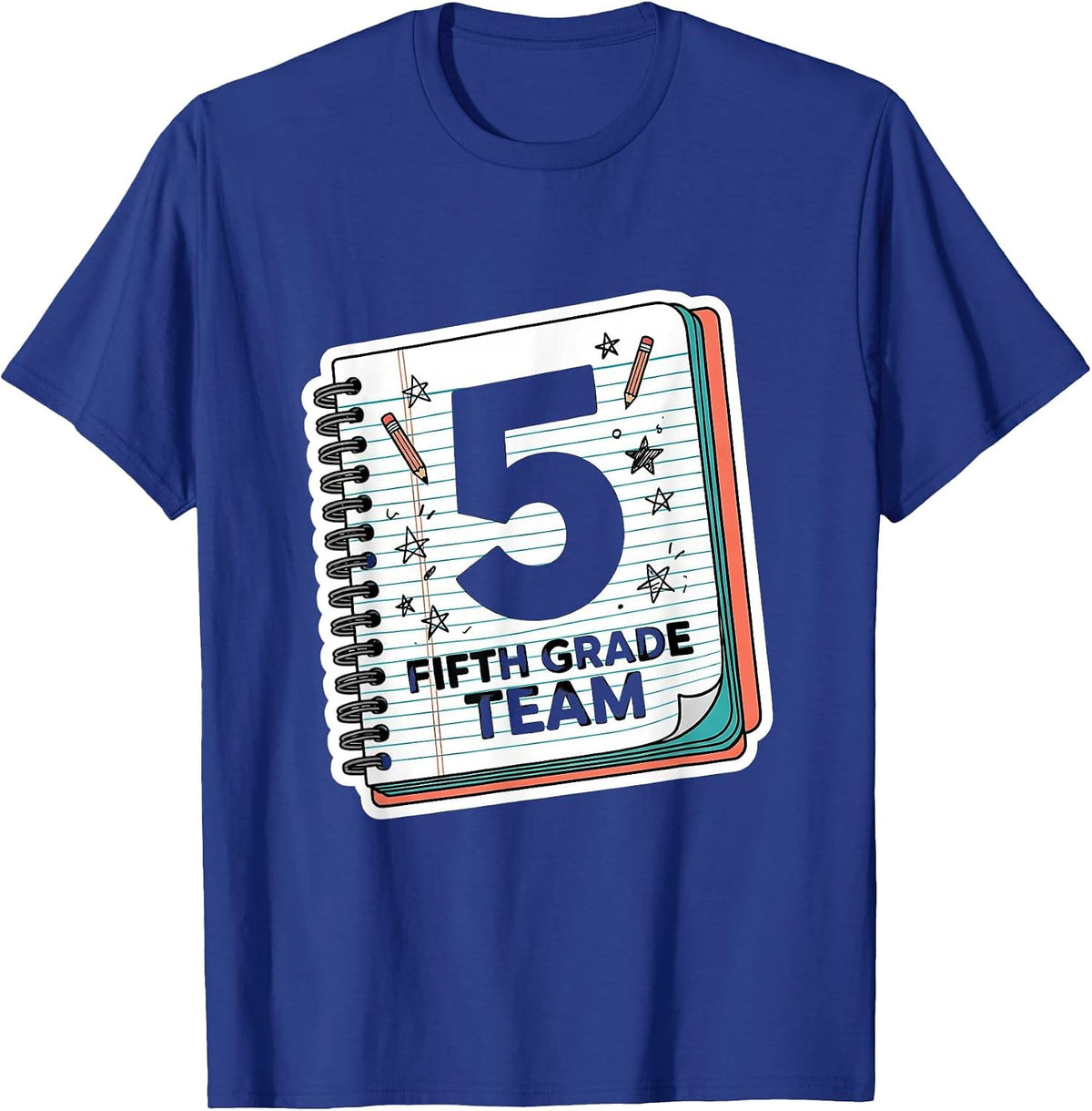 Men's Fifth Grade Team Playful Teacher Back to School Sticker T-Shirt - Royal Blue