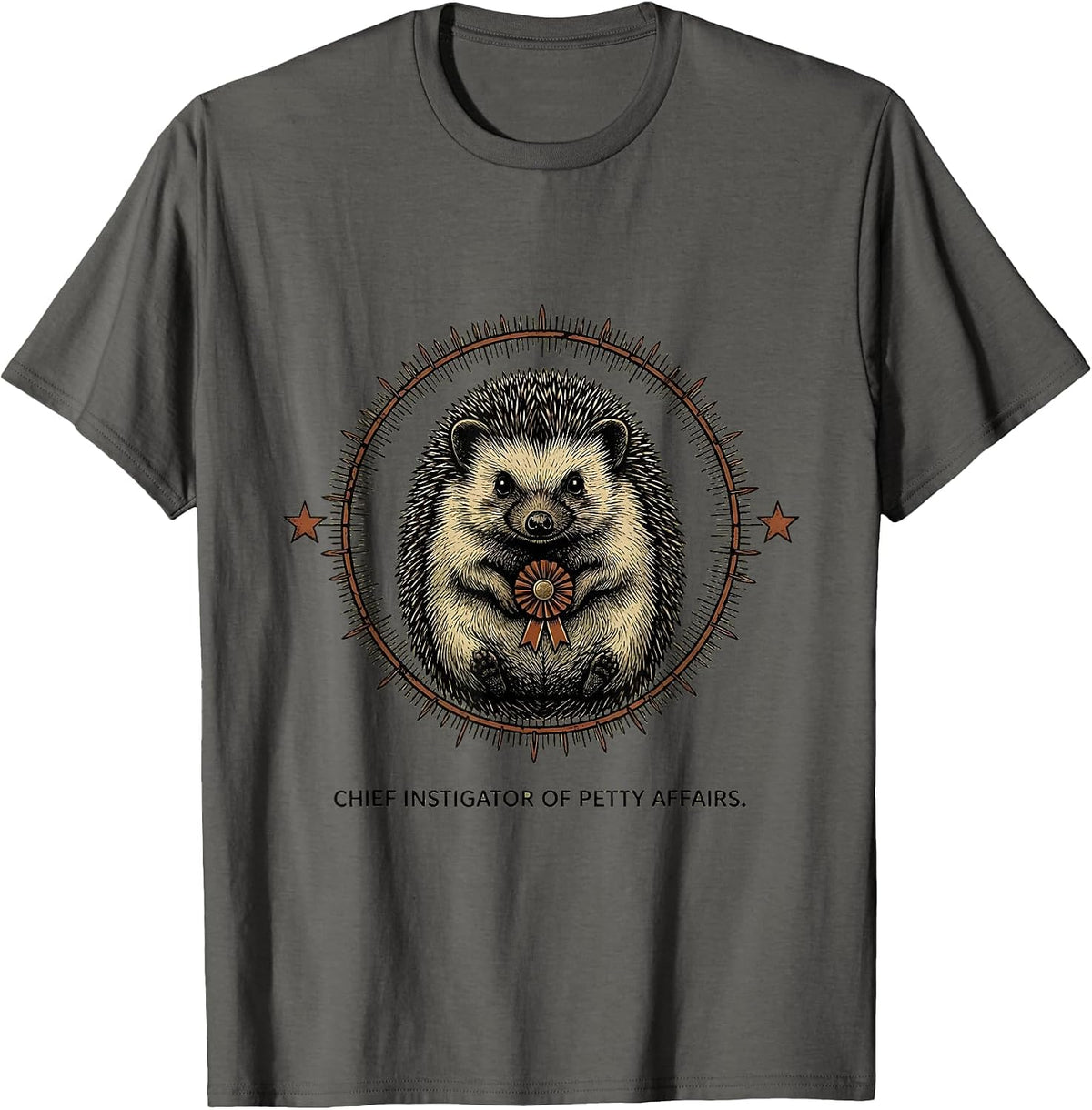 Chief Instigator Of Petty Affairs Whimsical Hedgehog Meme T-Shirt - Asphalt Grey