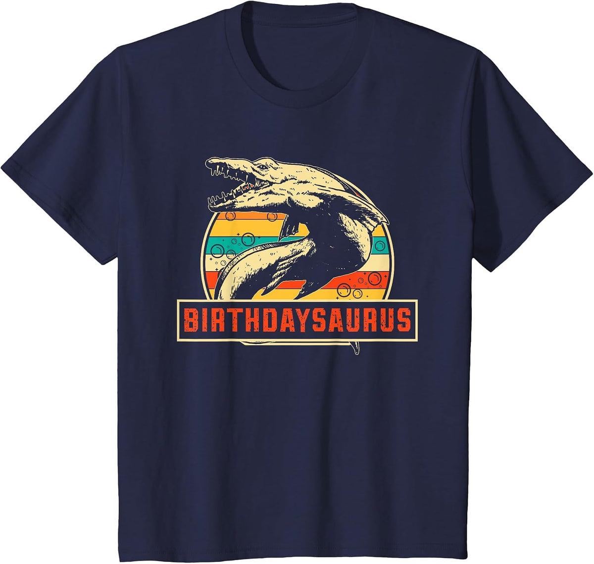 Birthdaysaurus Dinosaur Mosasaurus Funny Kids Birthday T-Shirt - Navy Blue