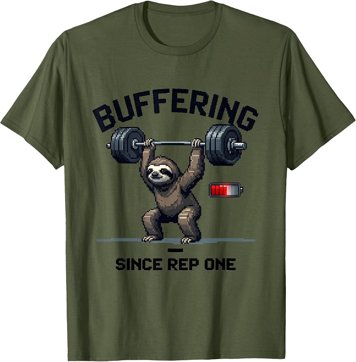 Buffering Since Rep One Funny Gym Workout Deadpan Animal T-Shirt - Olive Green