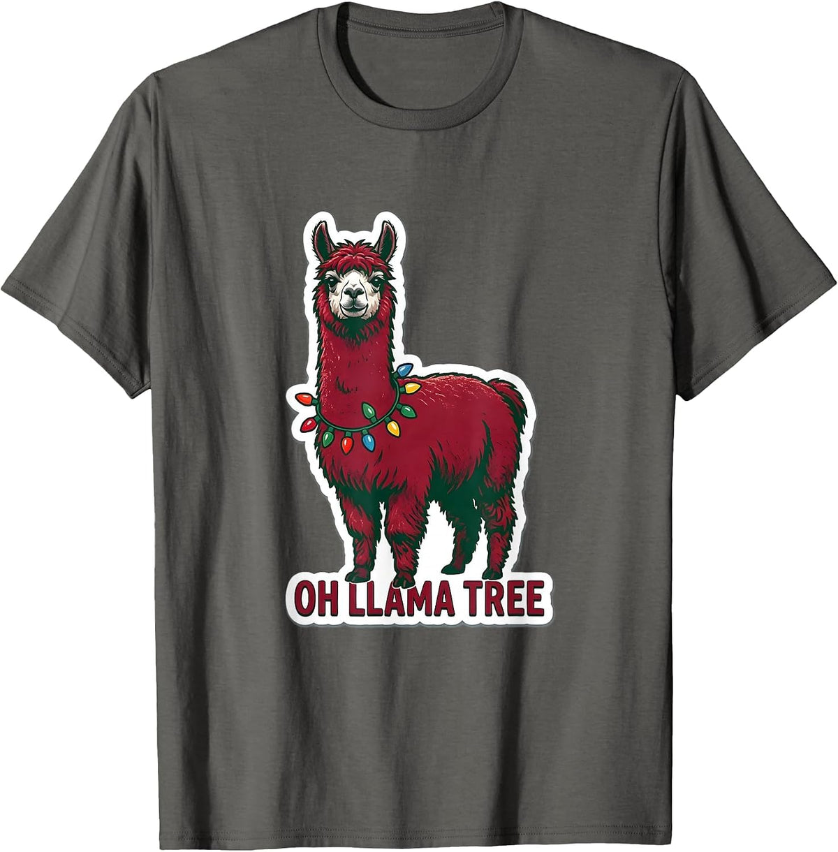 Men's Oh Llama Tree Funny Llama Christmas Animal Lover Gift T-Shirt - Asphalt Grey