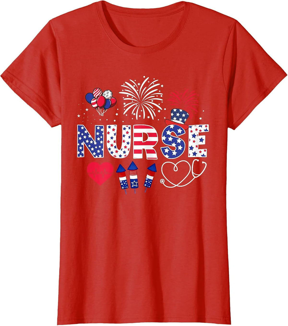 4th of July Nurse American Flag Fourth of July Nurse T-Shirt - Red