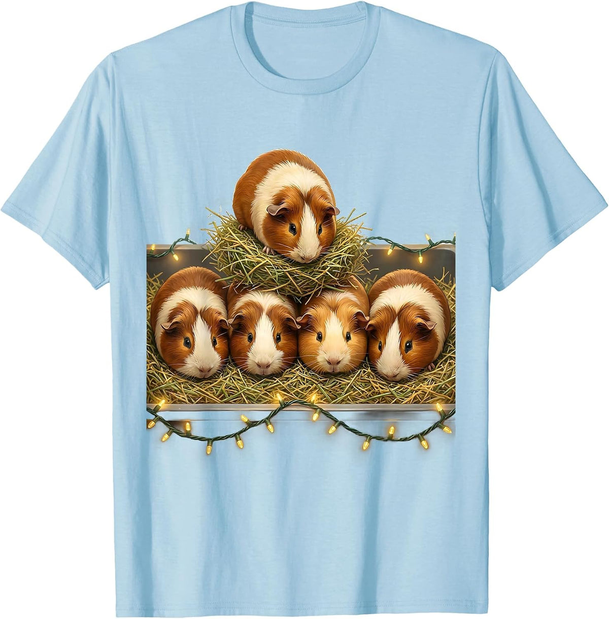 Men's Guinea Pig Christmas Lights Pet Lover Holiday Humor T-Shirt - Baby Blue